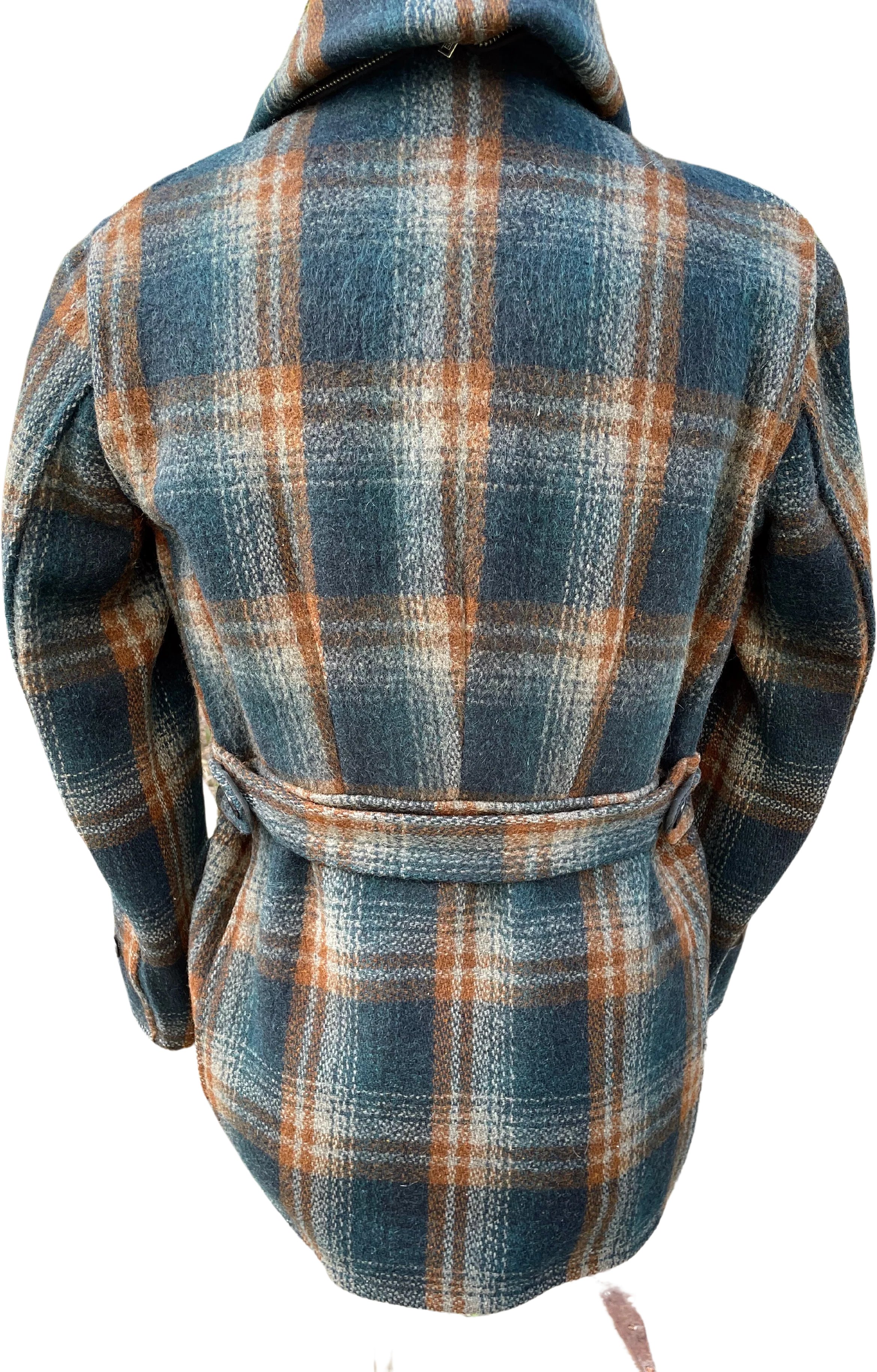 50s Wool Plaid Jacket Double Breasted,belted Hood By Knopf - Image 2