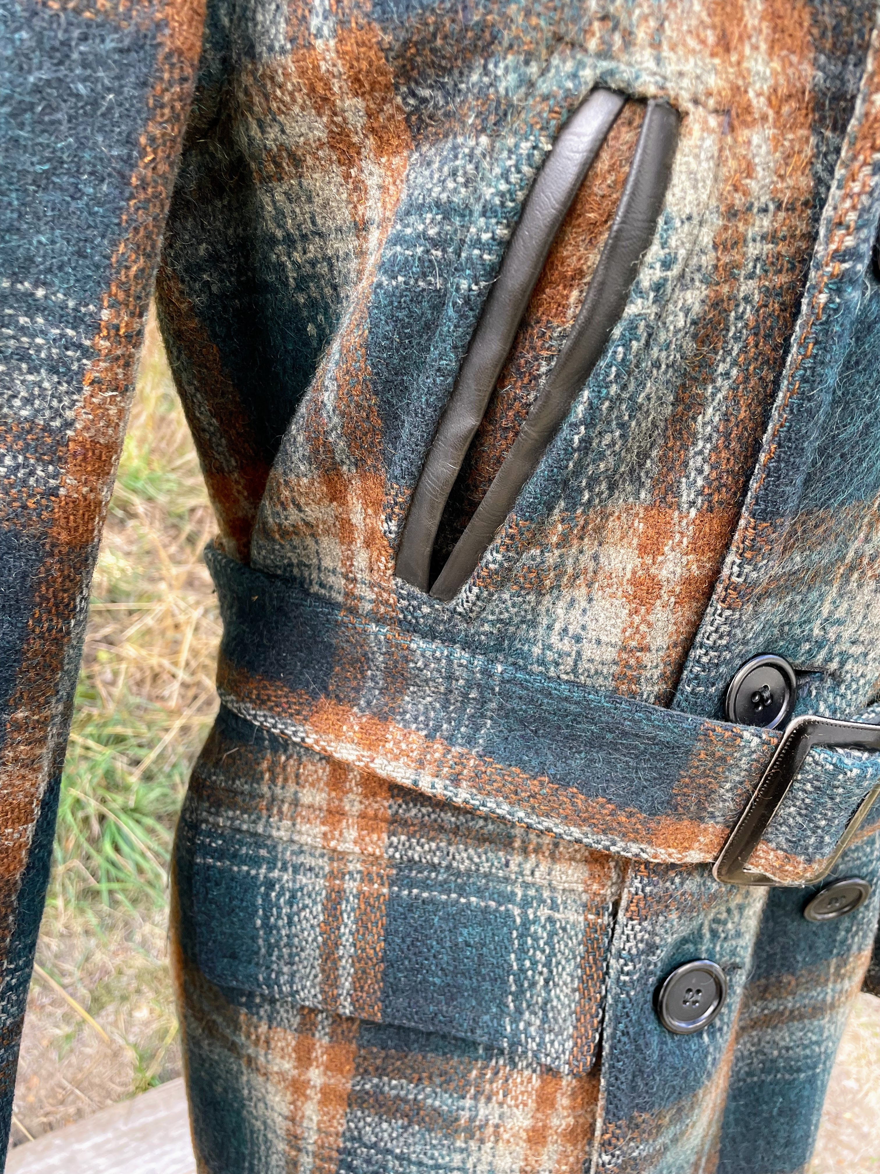 50s Wool Plaid Jacket Double Breasted,belted Hood By Knopf - Image 4