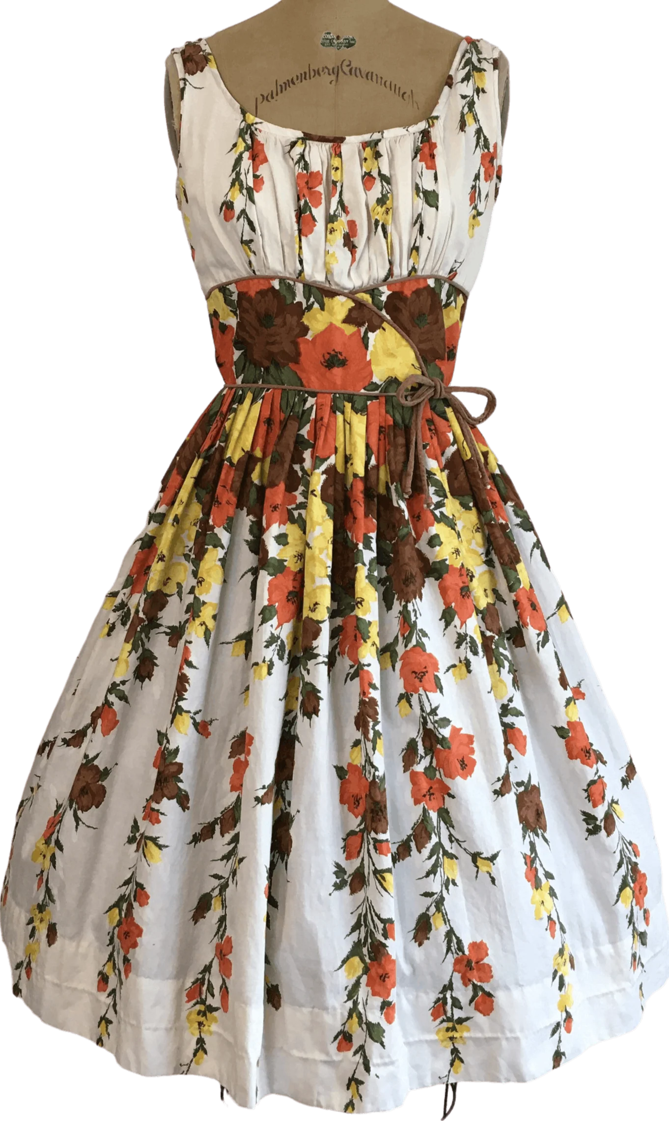 50's Yellow and Orange Border Print Floral Novelty Dress
