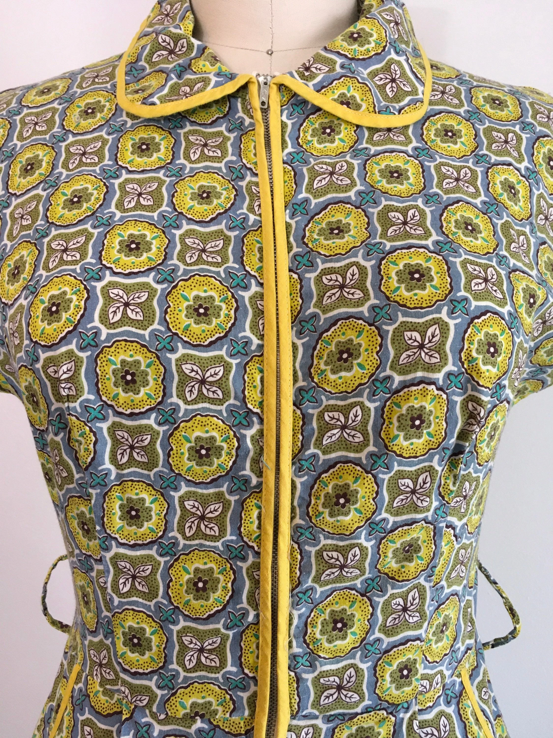 50's Yellow Printed Zip Front Jumpsuit - Image 5