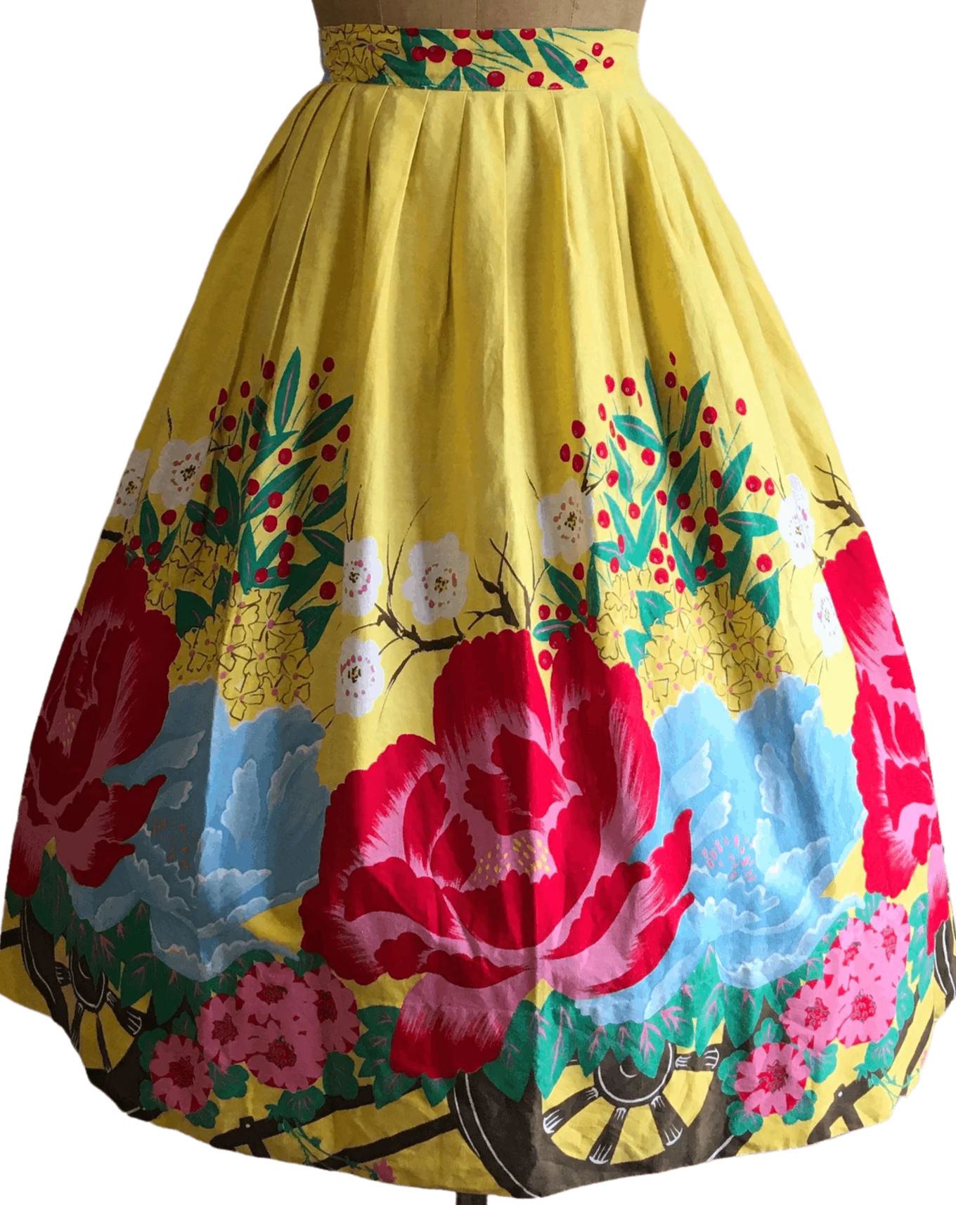 50's Yellow Rose Border Novelty Print Skirt
