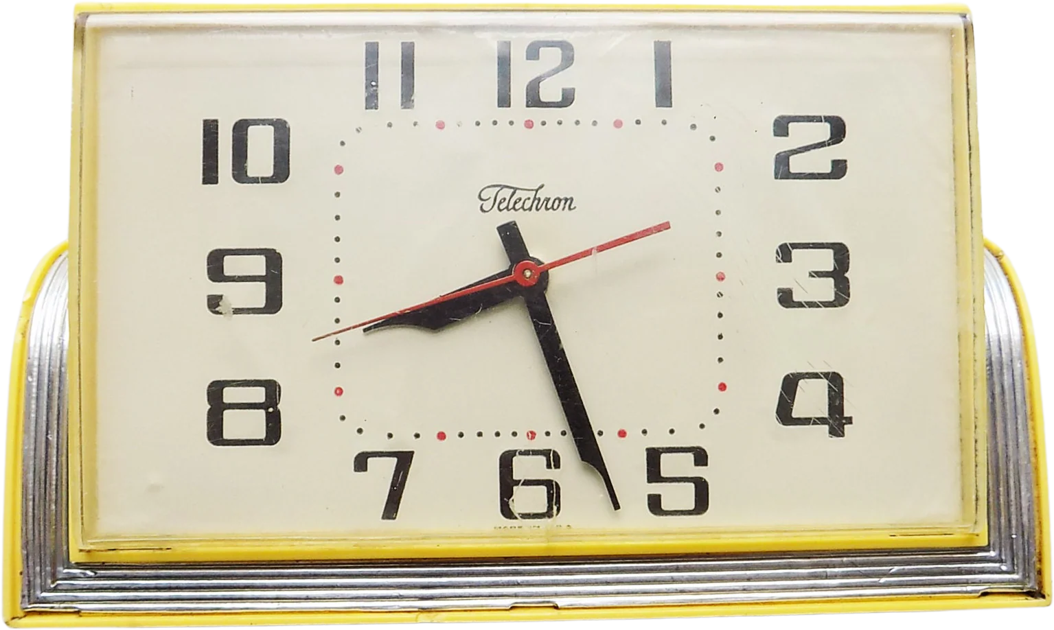 50s Yellow Telechron Electric Clock Wall Or Counter Top Clock Silver Trim Works Atomic 50s by Telechron