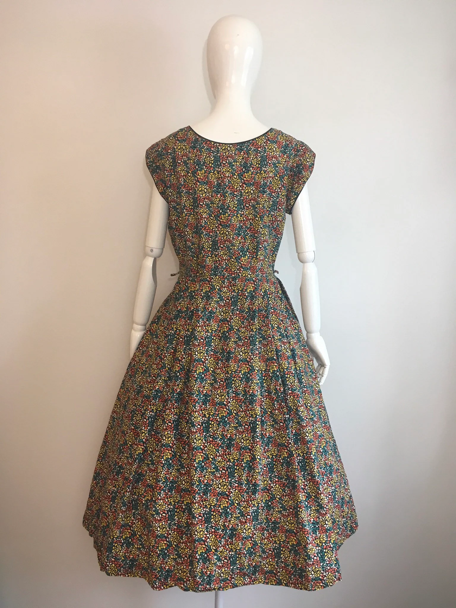 50's Zip Front Multicolor Stained Glass Print Dress by Kay Whitney - Image 2
