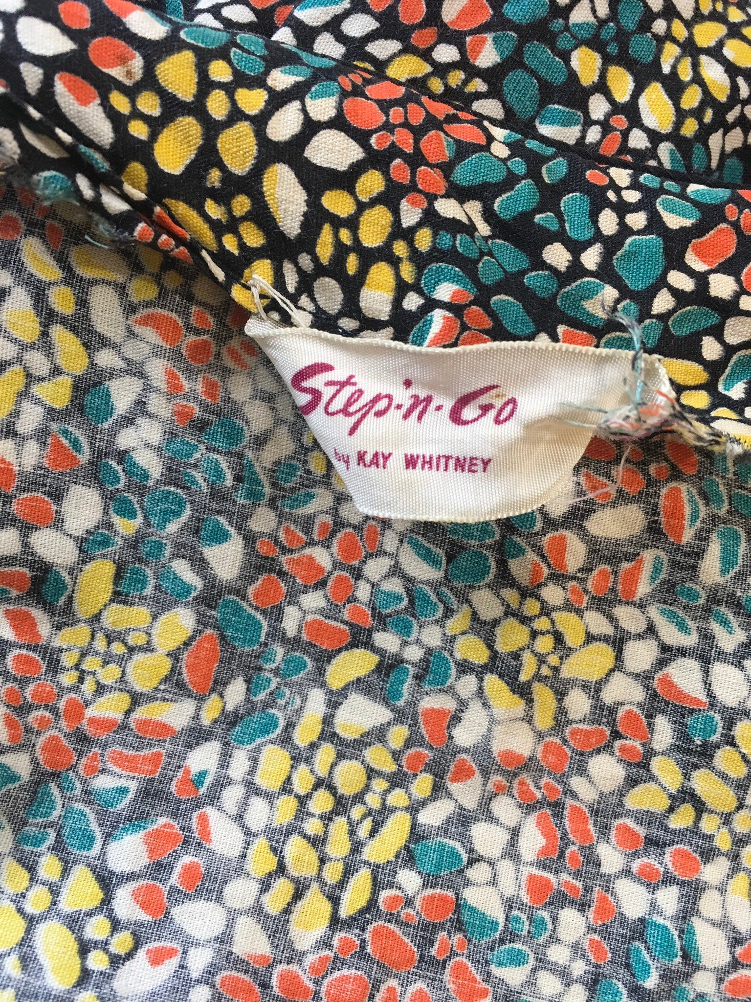 50's Zip Front Multicolor Stained Glass Print Dress by Kay Whitney - Image 9