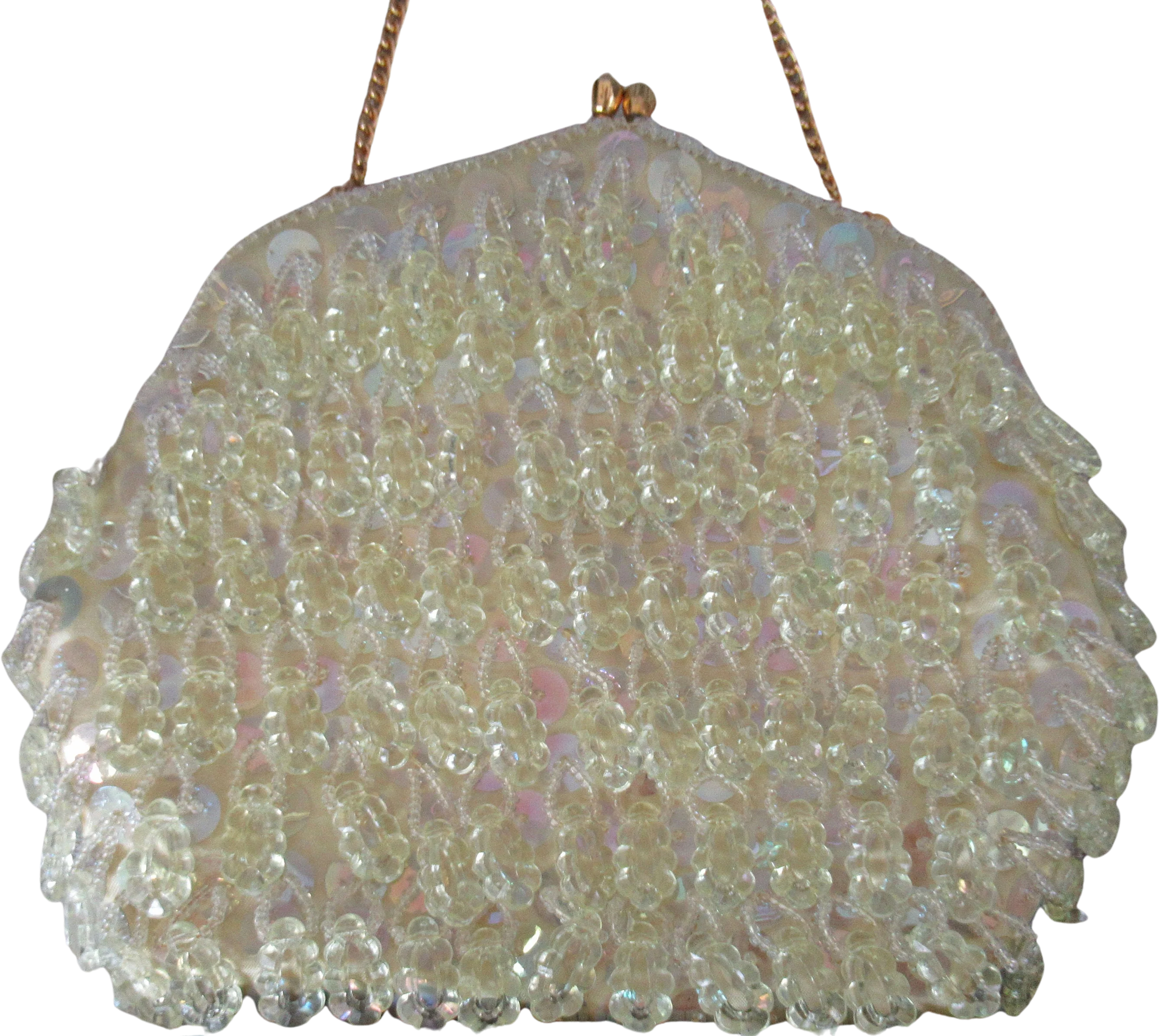 6 X 7 Inch Beaded Purse Dangling Beads Delill Handmade In Hong Kong Pastel Yellow Short Gold Chain Hideaway Handle Top Kiss Clasp Vtg