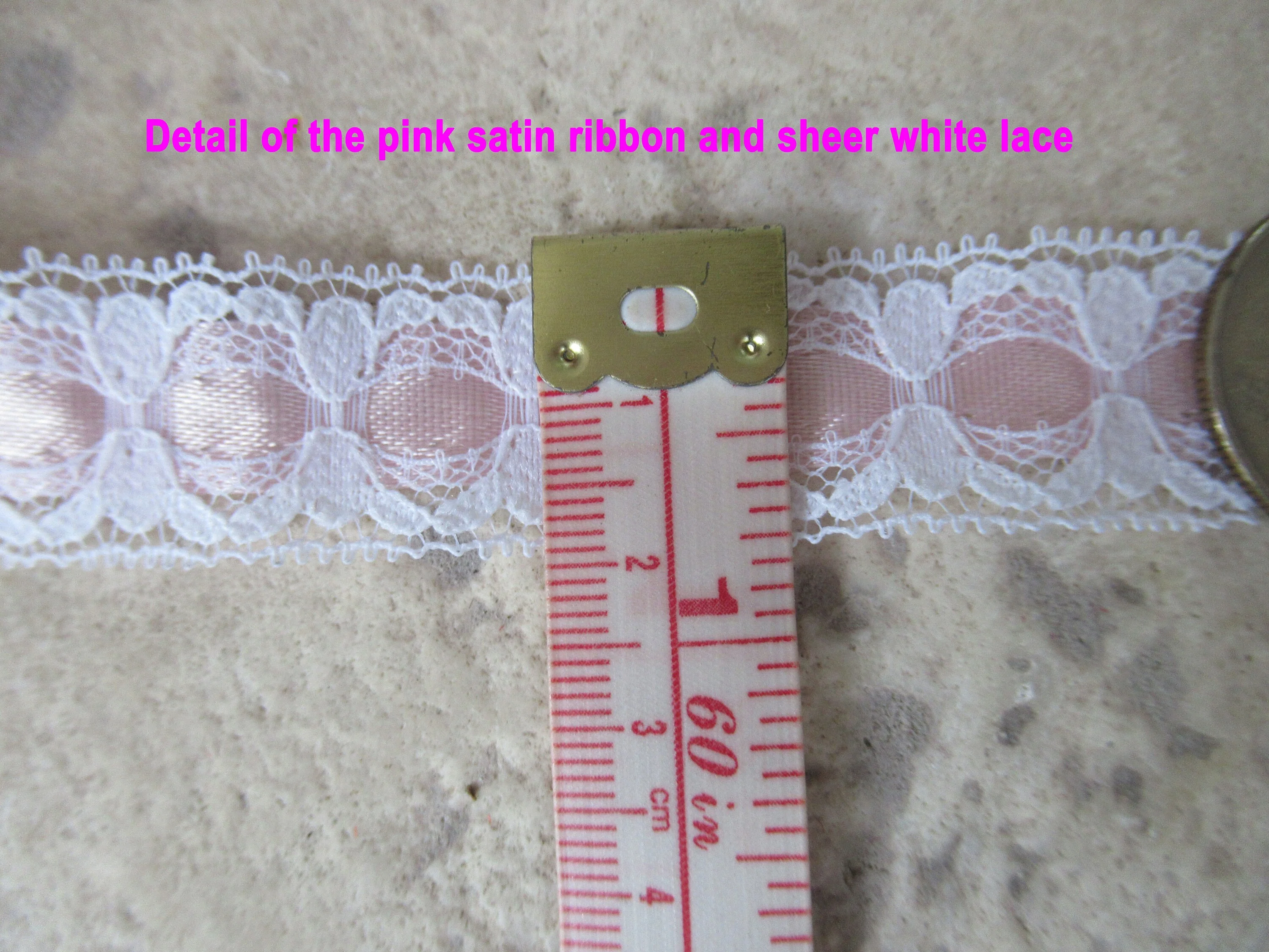 6 Yard Piece Satin Ribbon 1/2 Inch Wide Sheer White / Pink Sheer Lace Continuous Piece Feminine Lovely for Trims Dresses Crafts Vtg - Image 6
