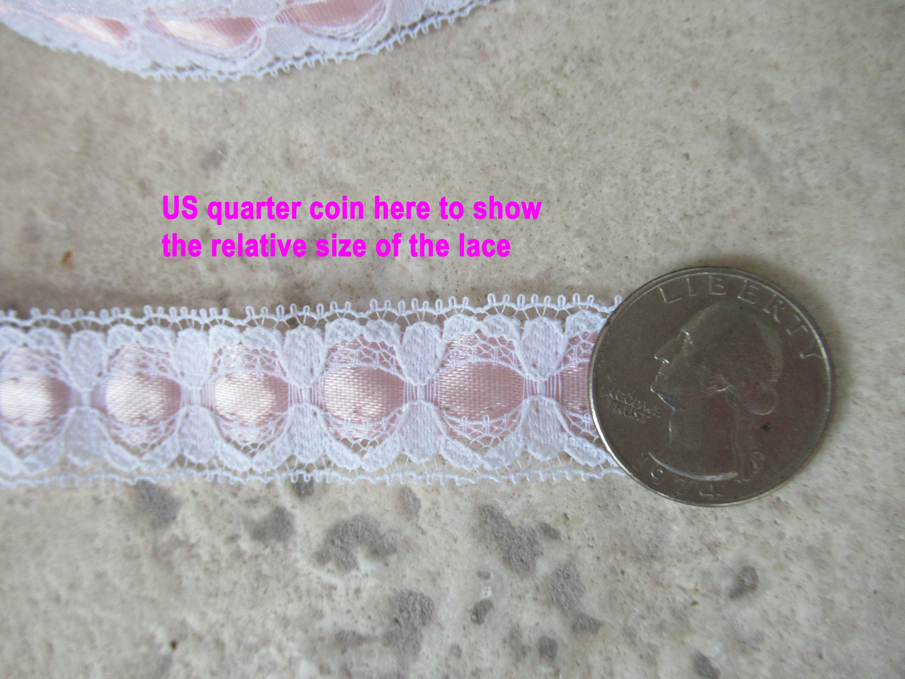 6 Yard Piece Satin Ribbon 1/2 Inch Wide Sheer White / Pink Sheer Lace Continuous Piece Feminine Lovely for Trims Dresses Crafts Vtg - Image 7