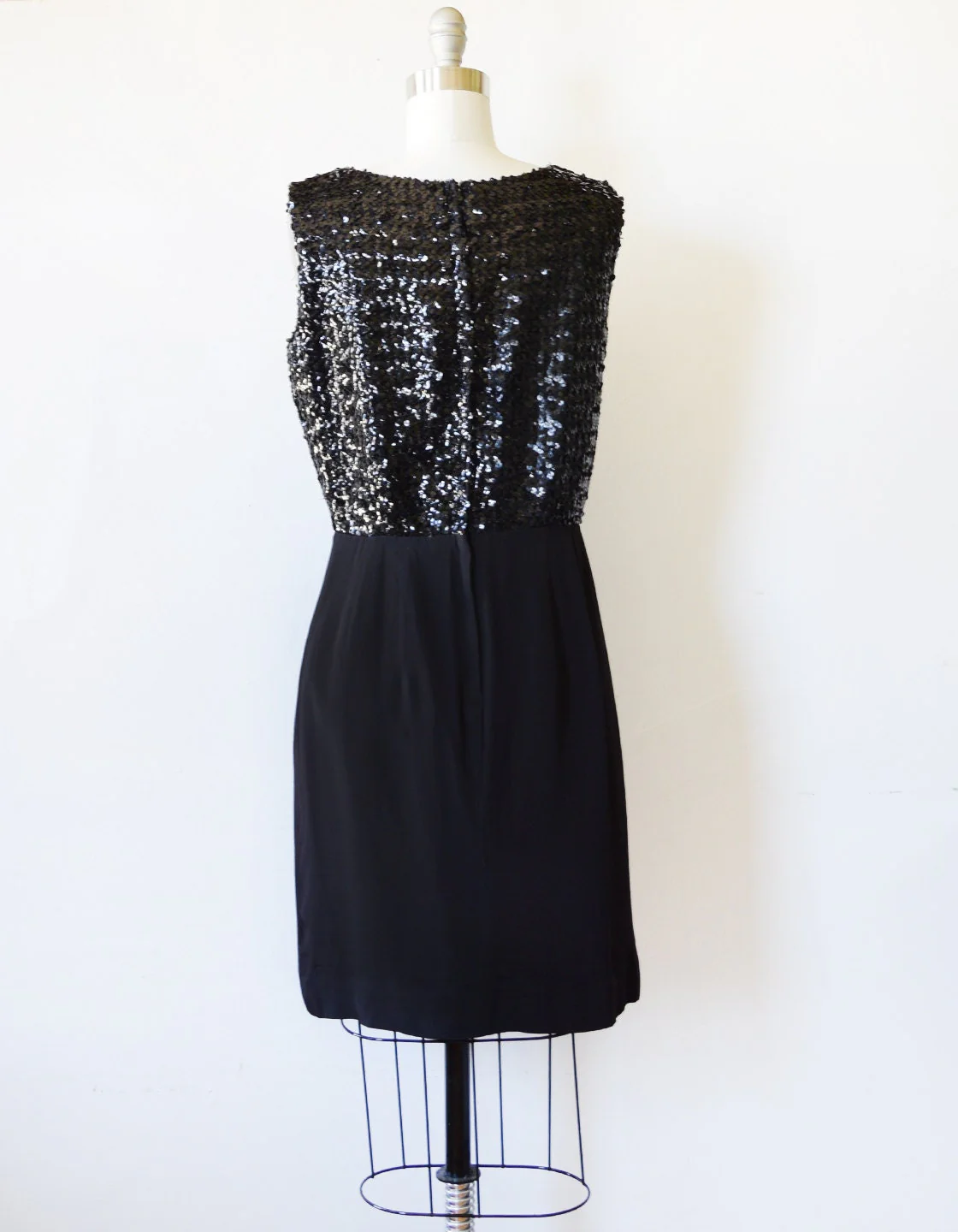 60 Black Sequin Dress Vintage 60s Cocktail Party Dress with Bow, Mid Century Little Black Dress, Small by Kabro of Houston - Image 3