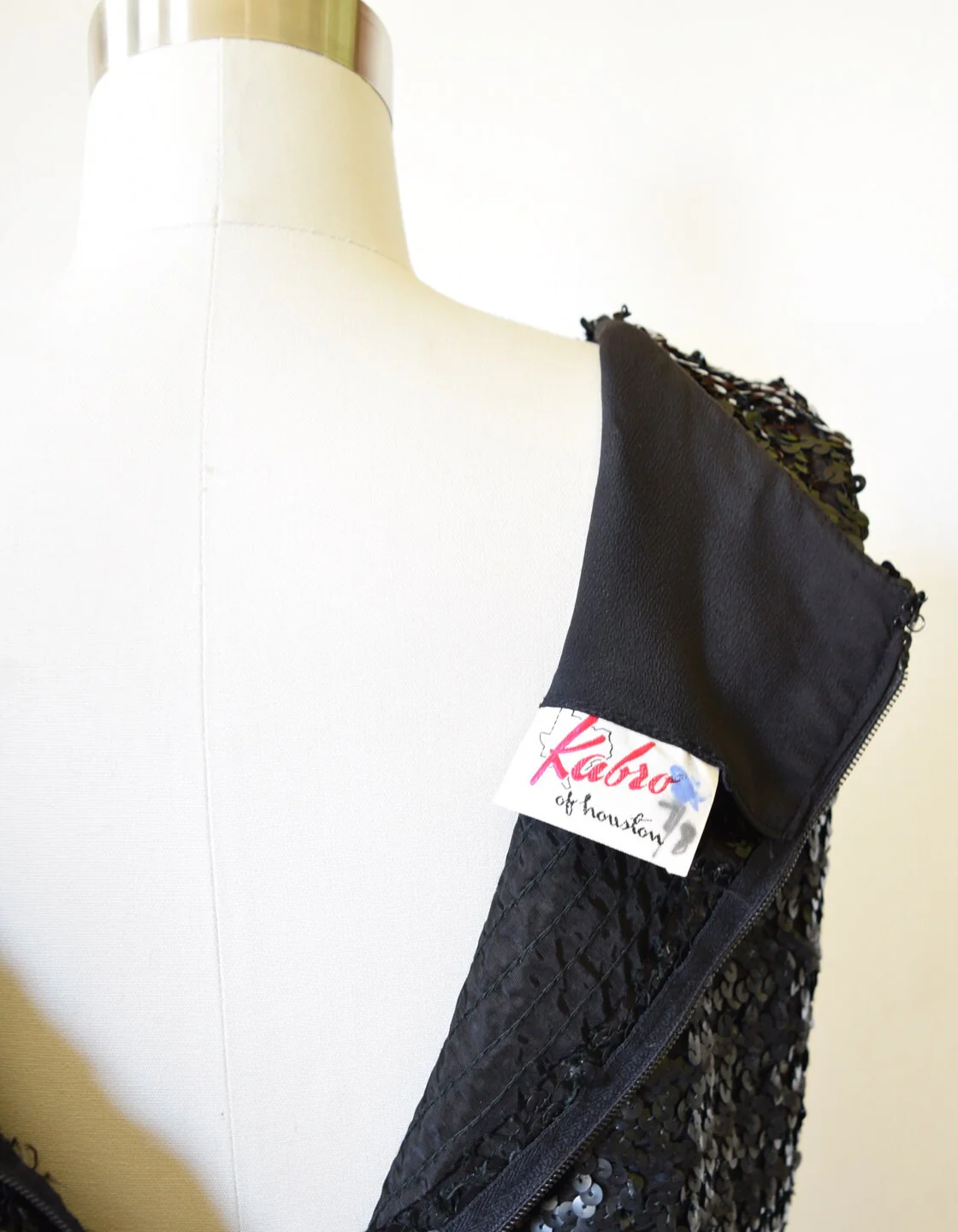 60 Black Sequin Dress Vintage 60s Cocktail Party Dress with Bow, Mid Century Little Black Dress, Small by Kabro of Houston - Image 5