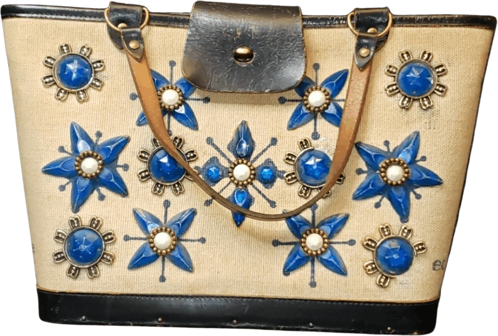60’s Mille Fleur Blue Spangles Circles Hand Bag by Enid Collins