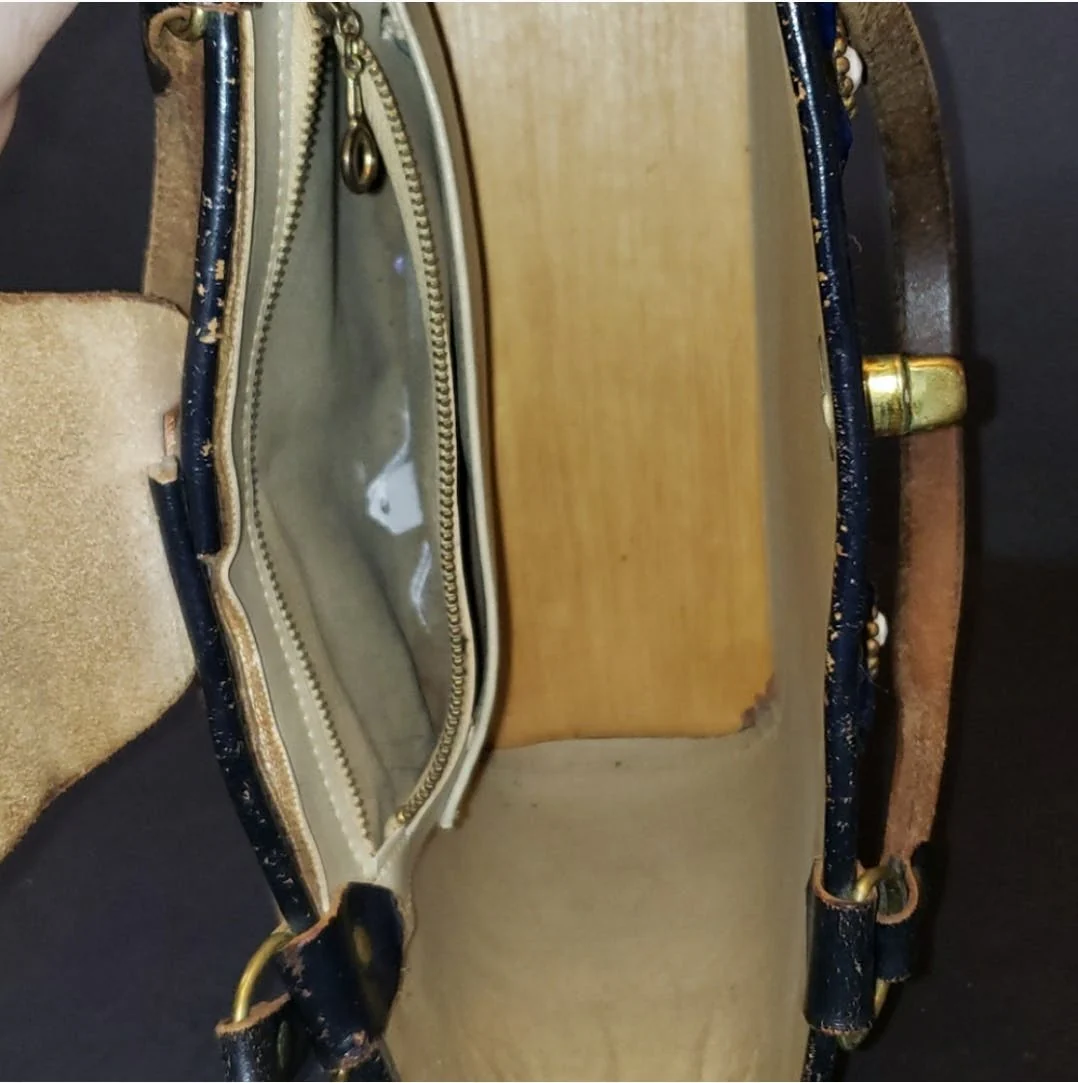 60’s Mille Fleur Blue Spangles Circles Hand Bag by Enid Collins - Image 5