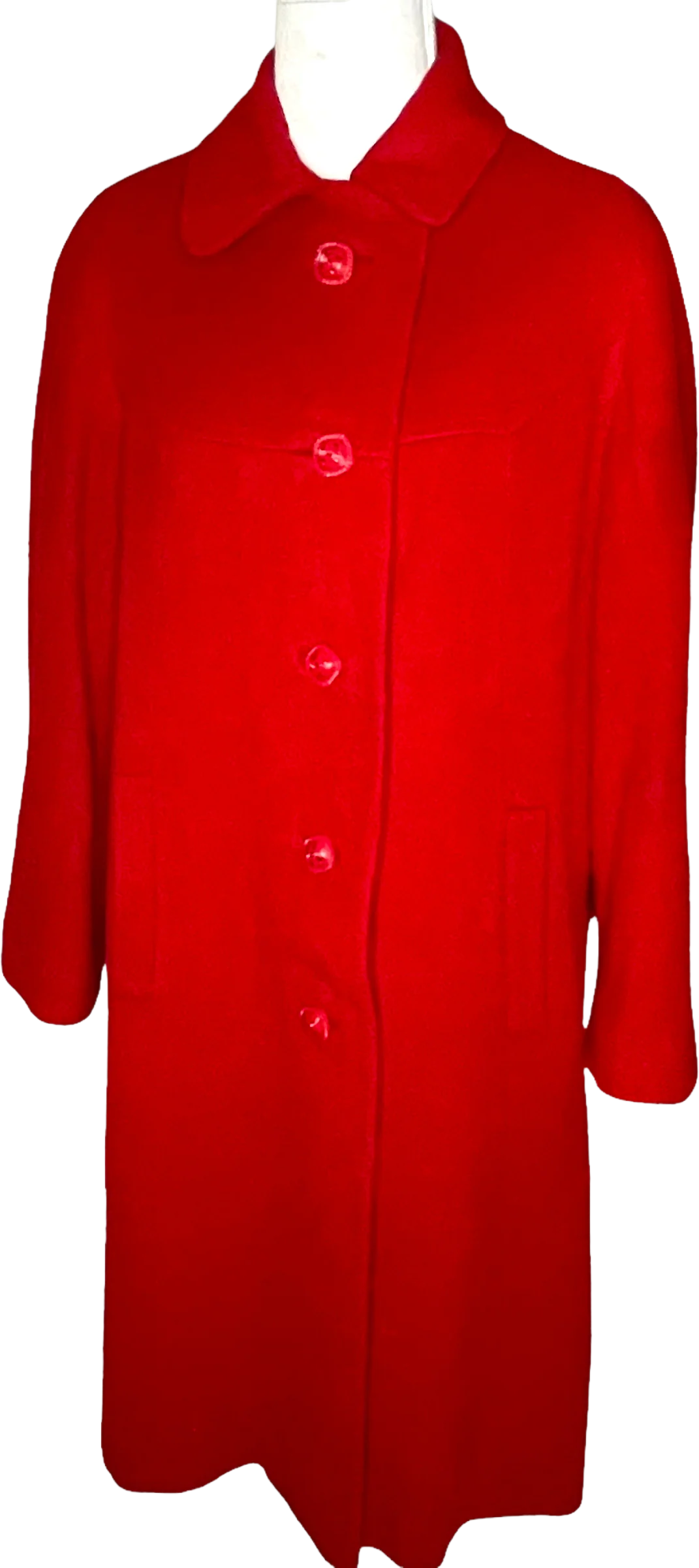 60s 100% Luxurious Cashmere Long Red Coat L Bust 44" By Vf