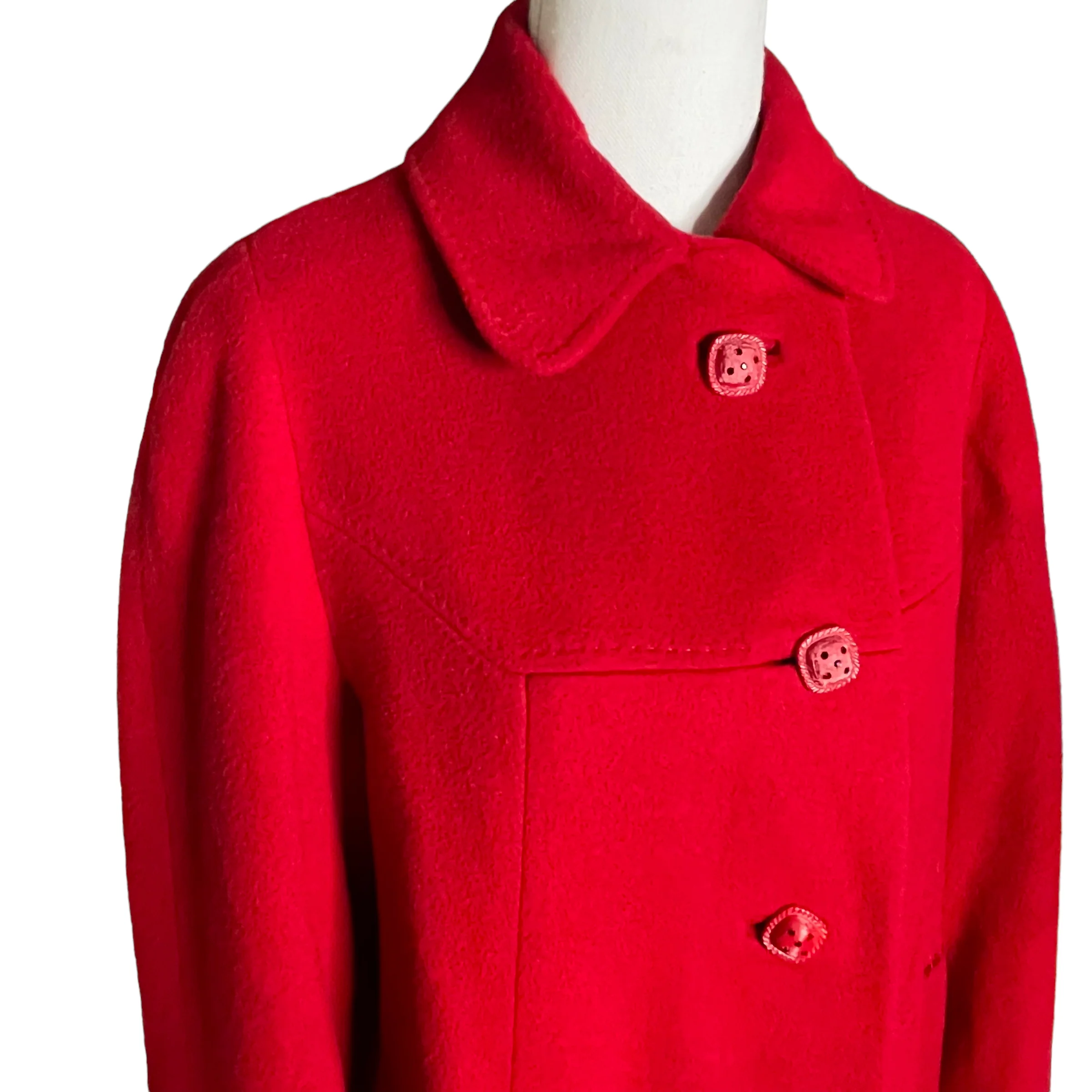 60s 100% Luxurious Cashmere Long Red Coat L Bust 44" By Vf - Image 4
