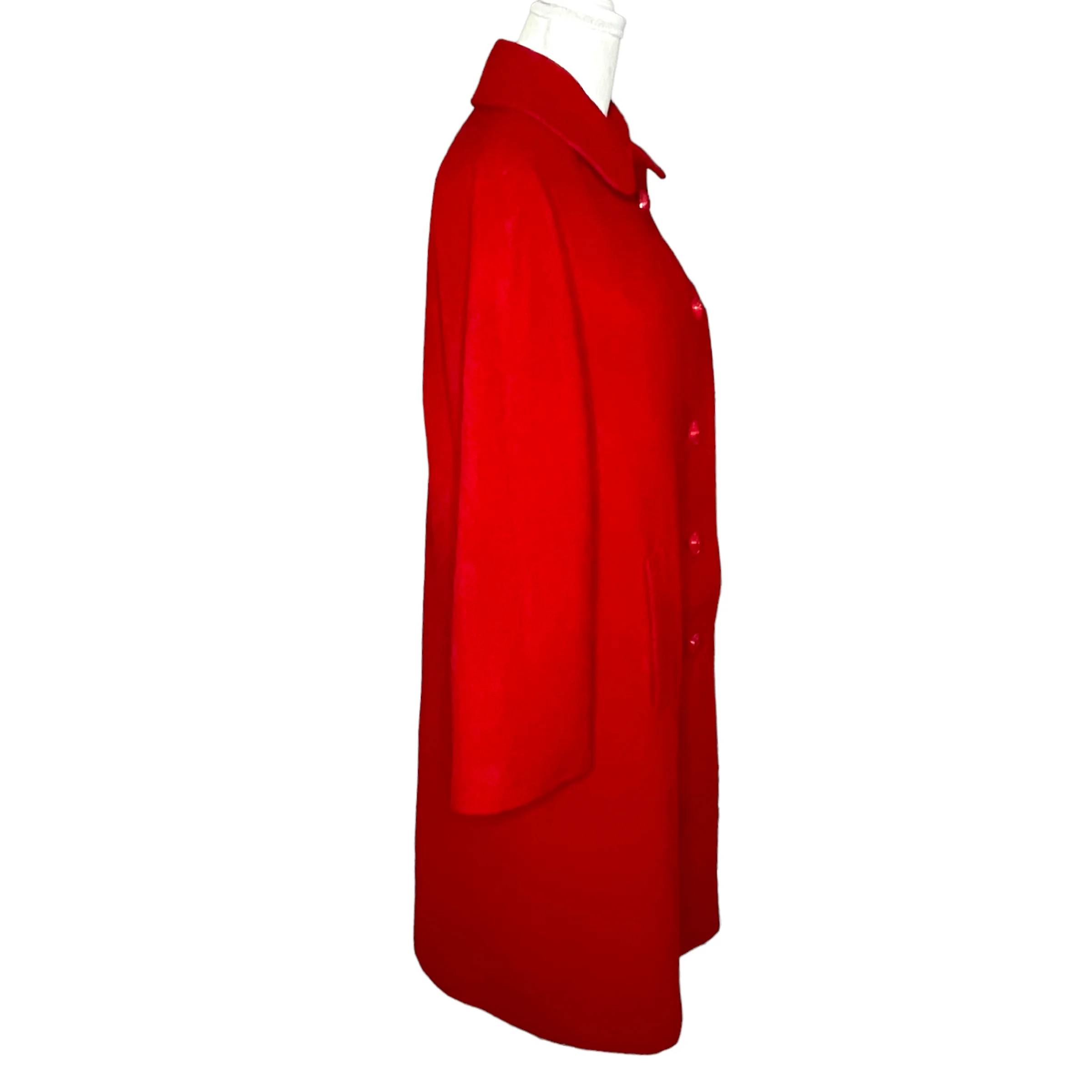 60s 100% Luxurious Cashmere Long Red Coat L Bust 44" By Vf - Image 9