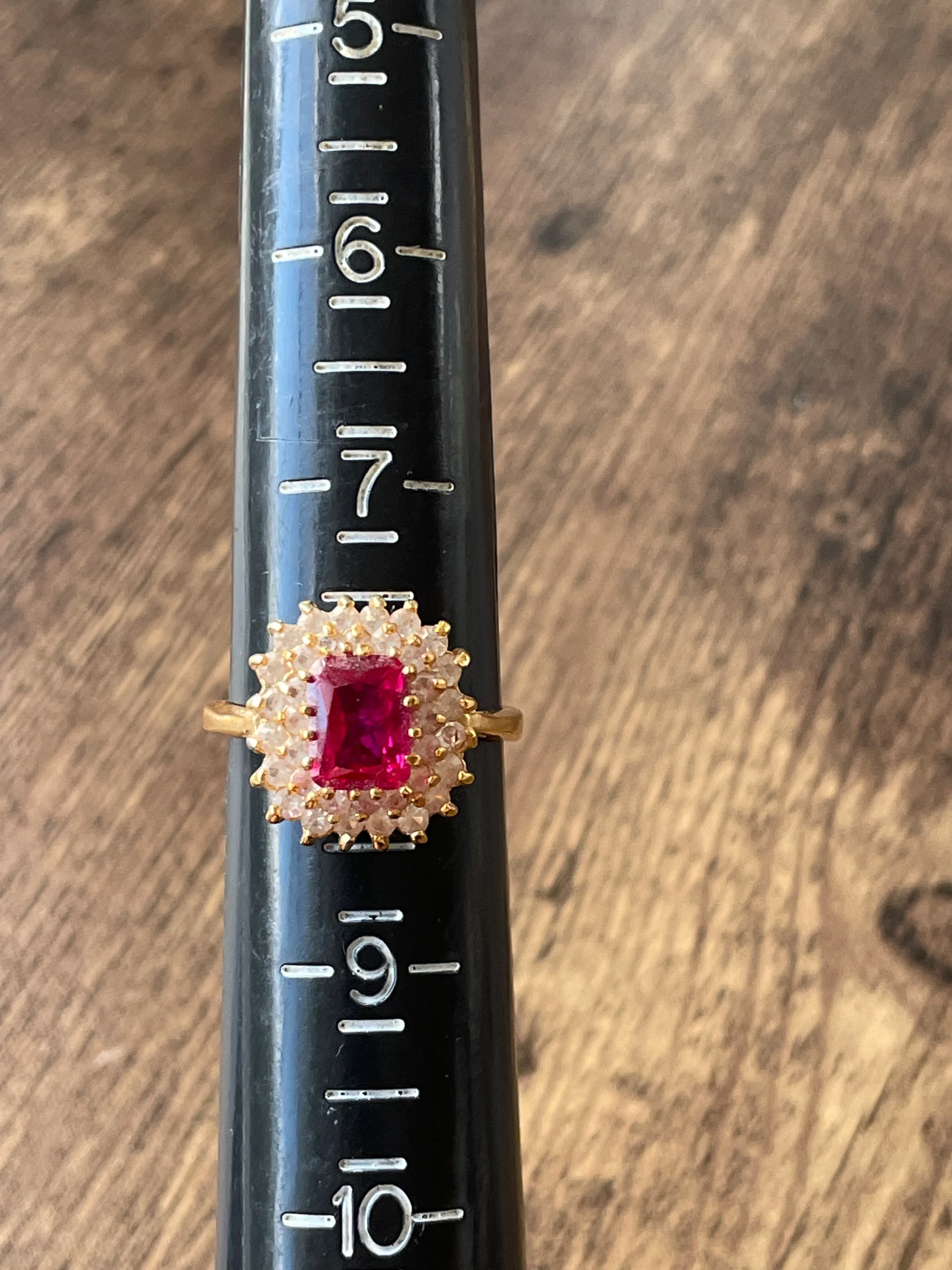 60s 14k Gold Plated Cz And Ruby Cocktail Ring By Lind Jewelry Co. - Image 14