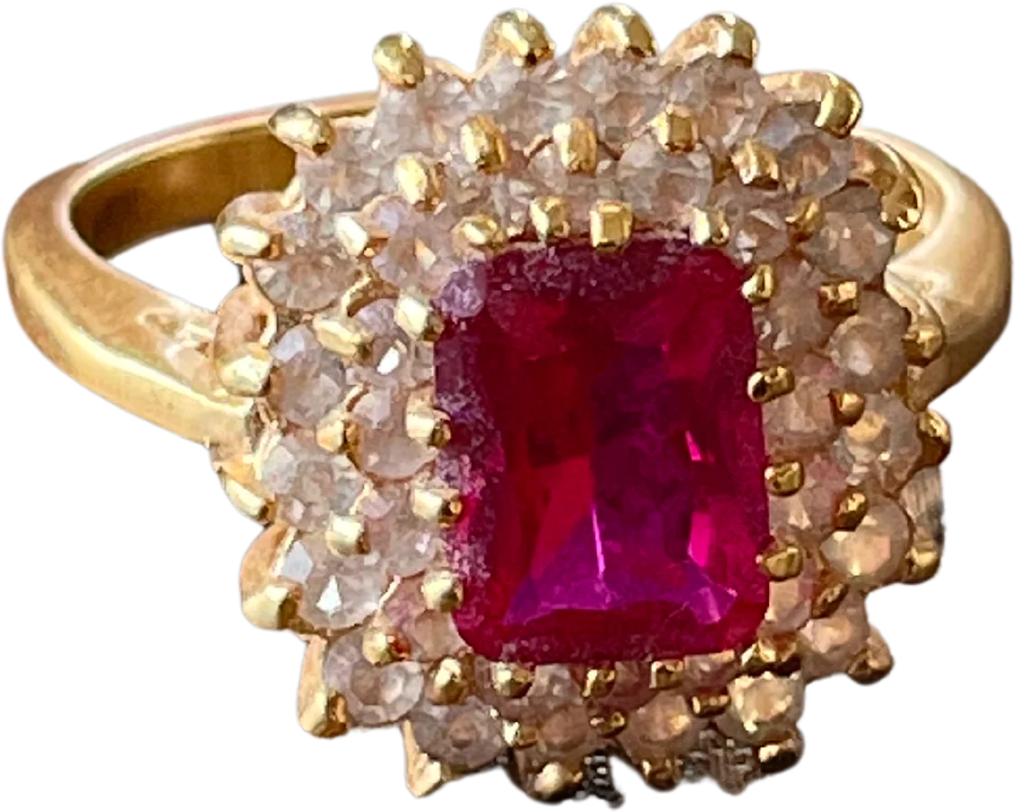 60s 14k Gold Plated Cz And Ruby Cocktail Ring By Lind Jewelry Co. - Image 2