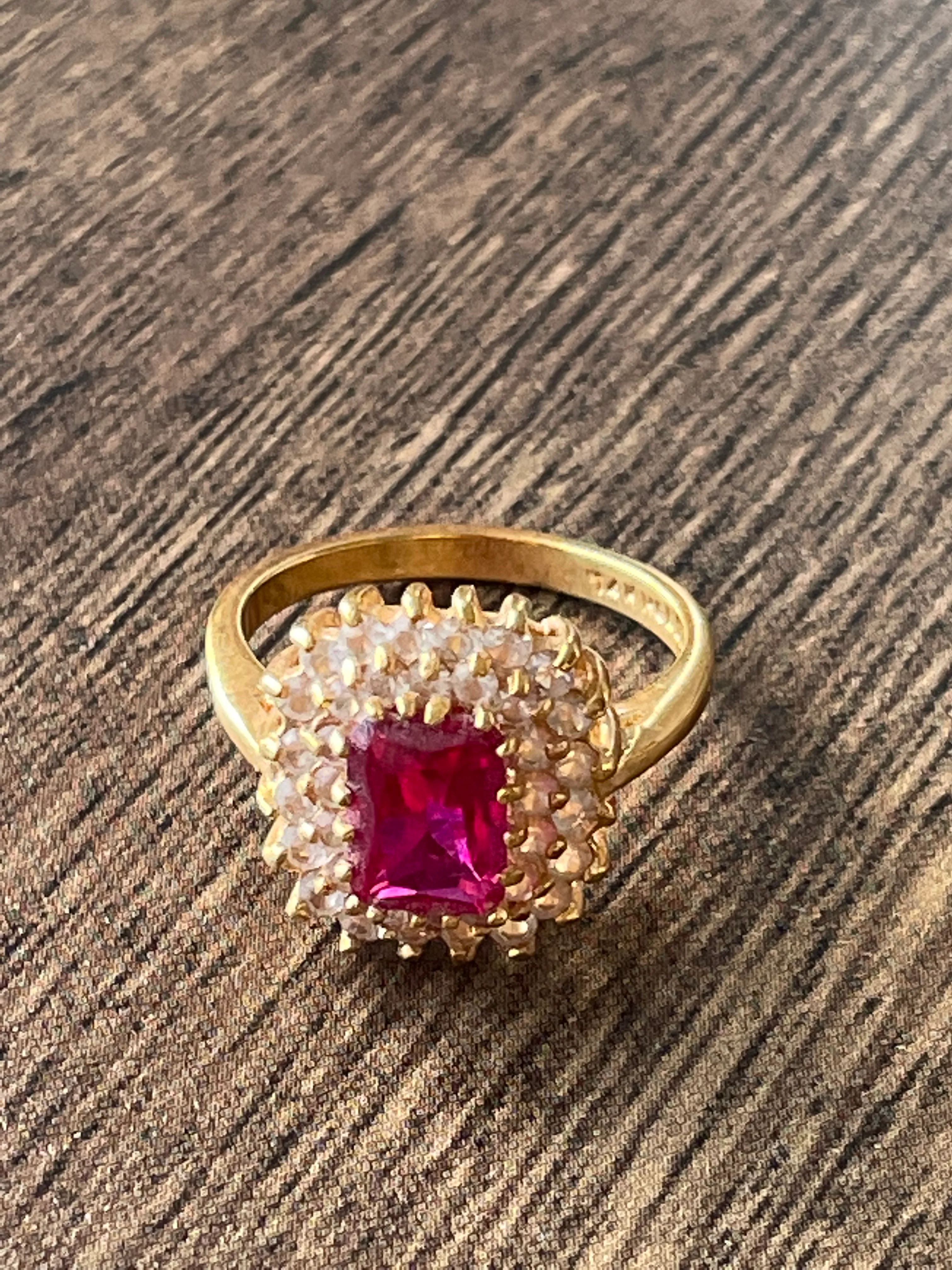 60s 14k Gold Plated Cz And Ruby Cocktail Ring By Lind Jewelry Co. - Image 3