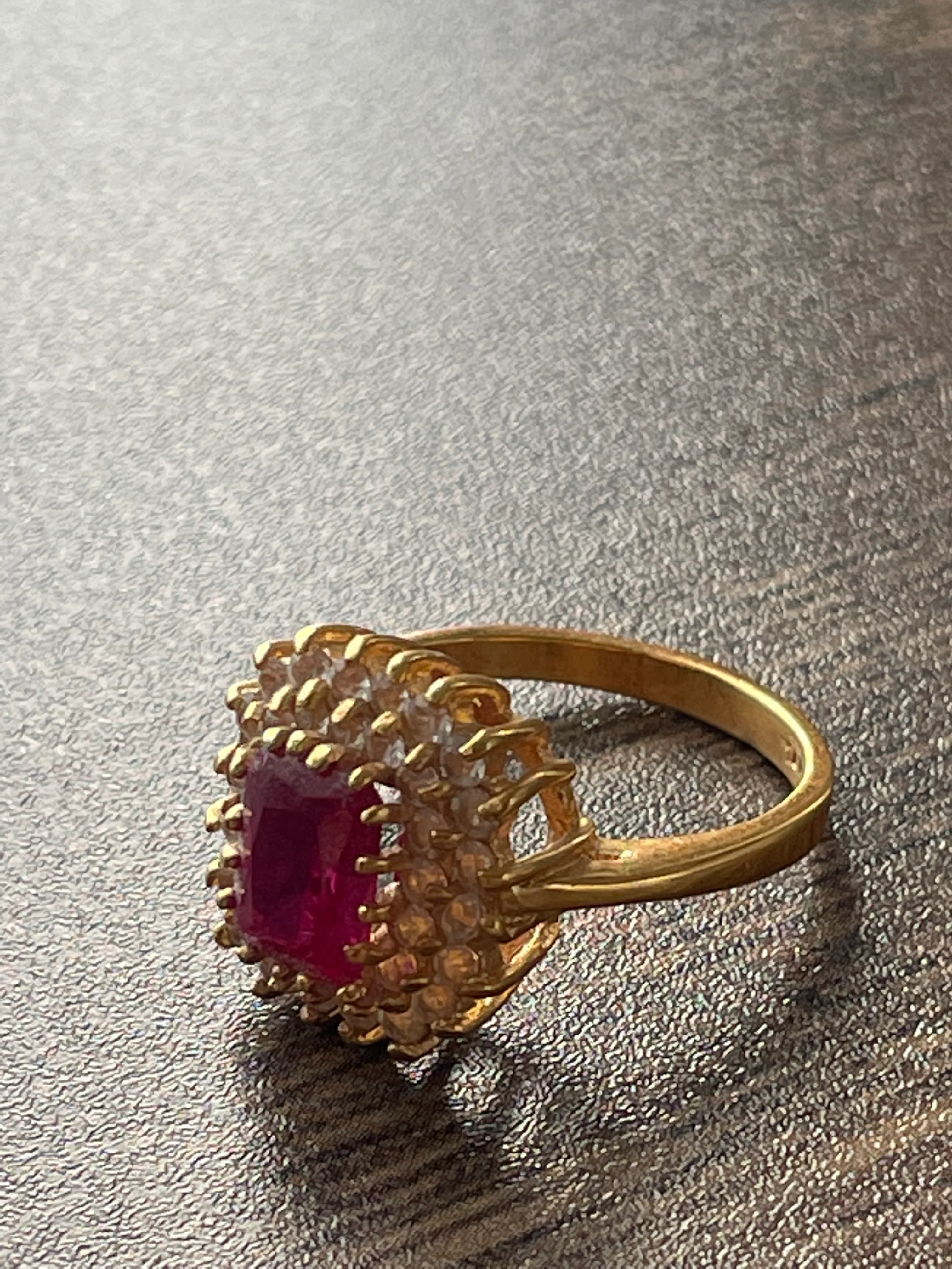 60s 14k Gold Plated Cz And Ruby Cocktail Ring By Lind Jewelry Co. - Image 7