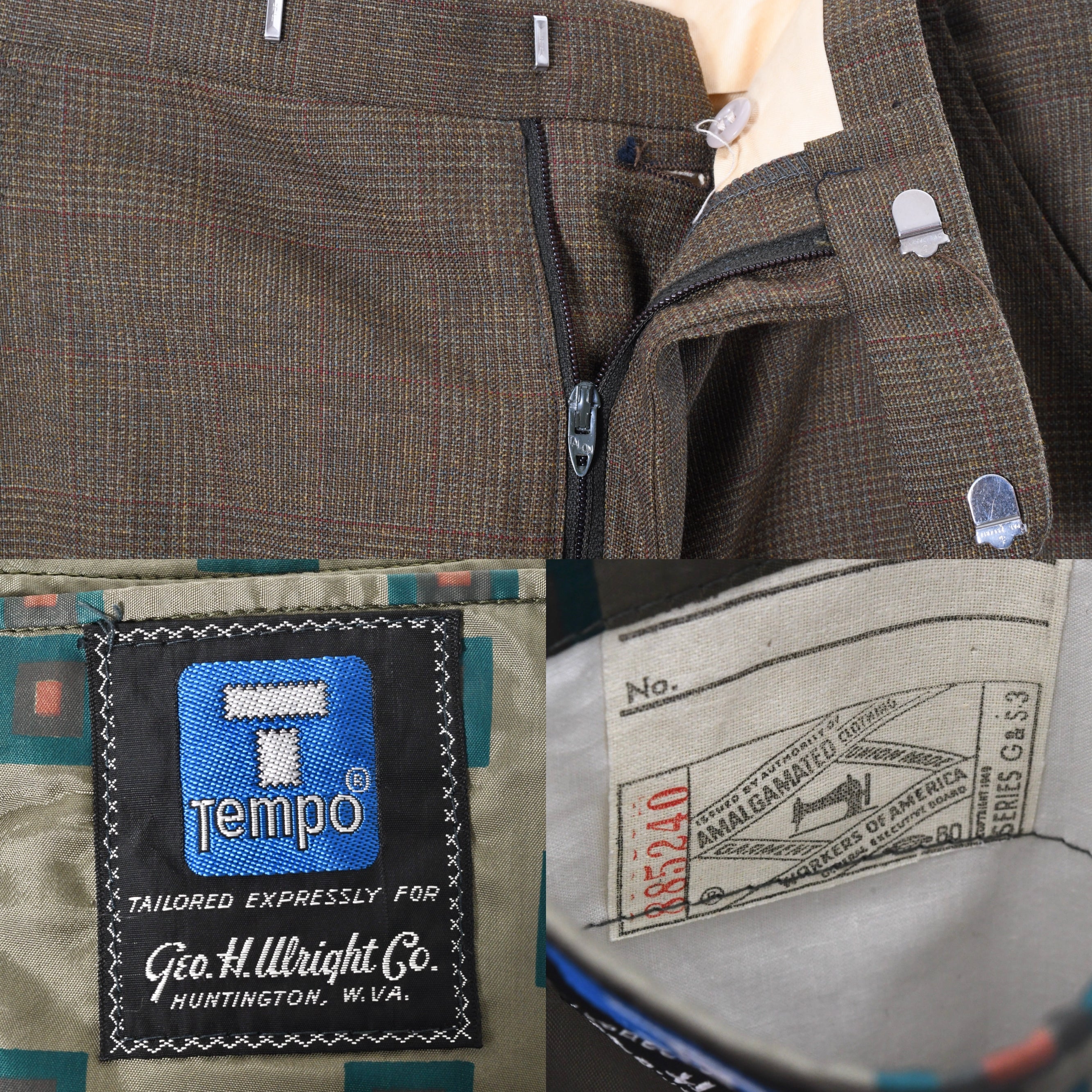 60s 40r Green Brown Plaid Single Breasted Mod Suit By Tempo - Image 13