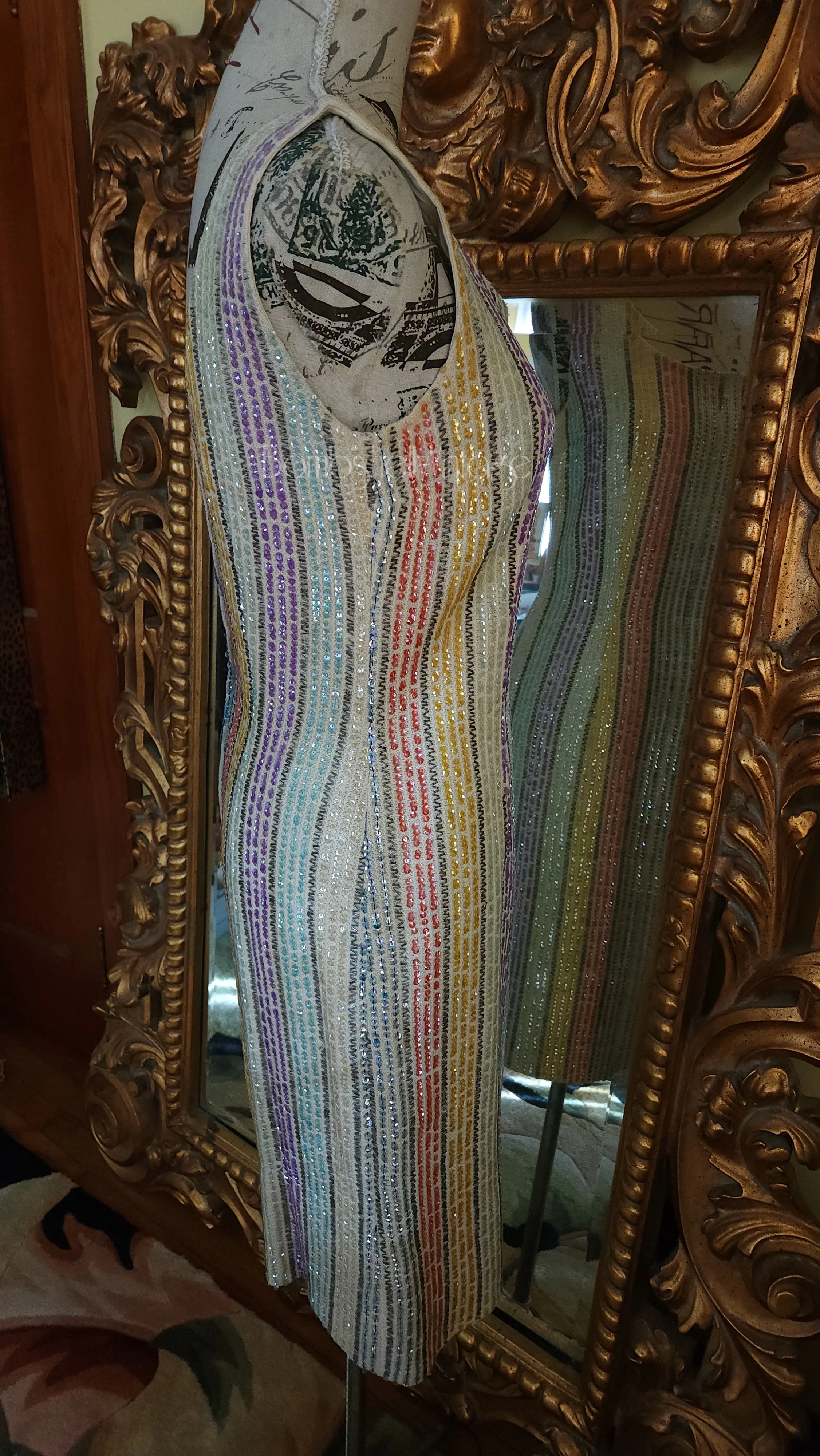 60s 60s Multicolor Sequin Striped Sheath Dress - Image 4