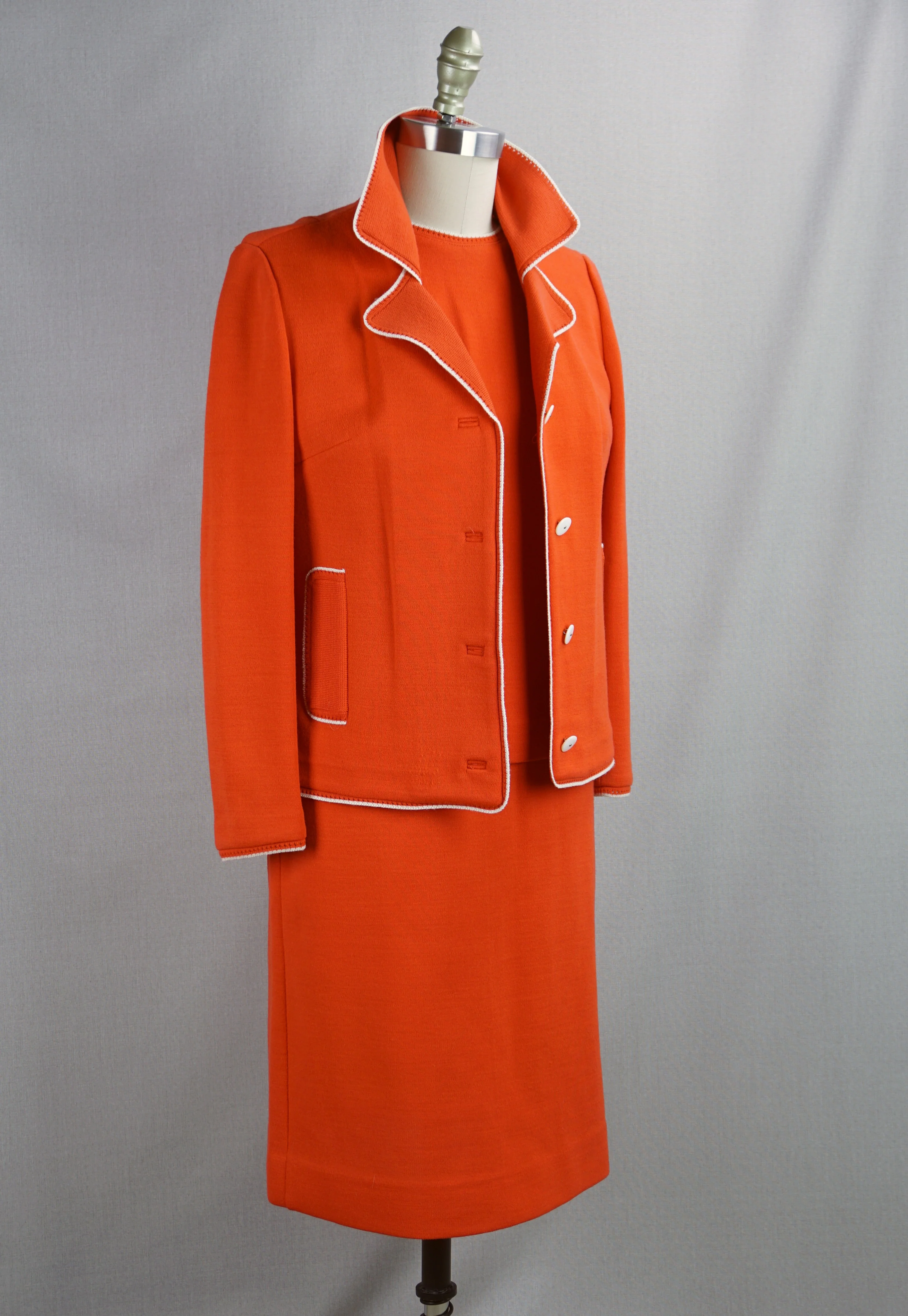 60s/70s 3 Piece Tangerine Suit Pencil Skirt Shell Top By Butte Knit - Image 3