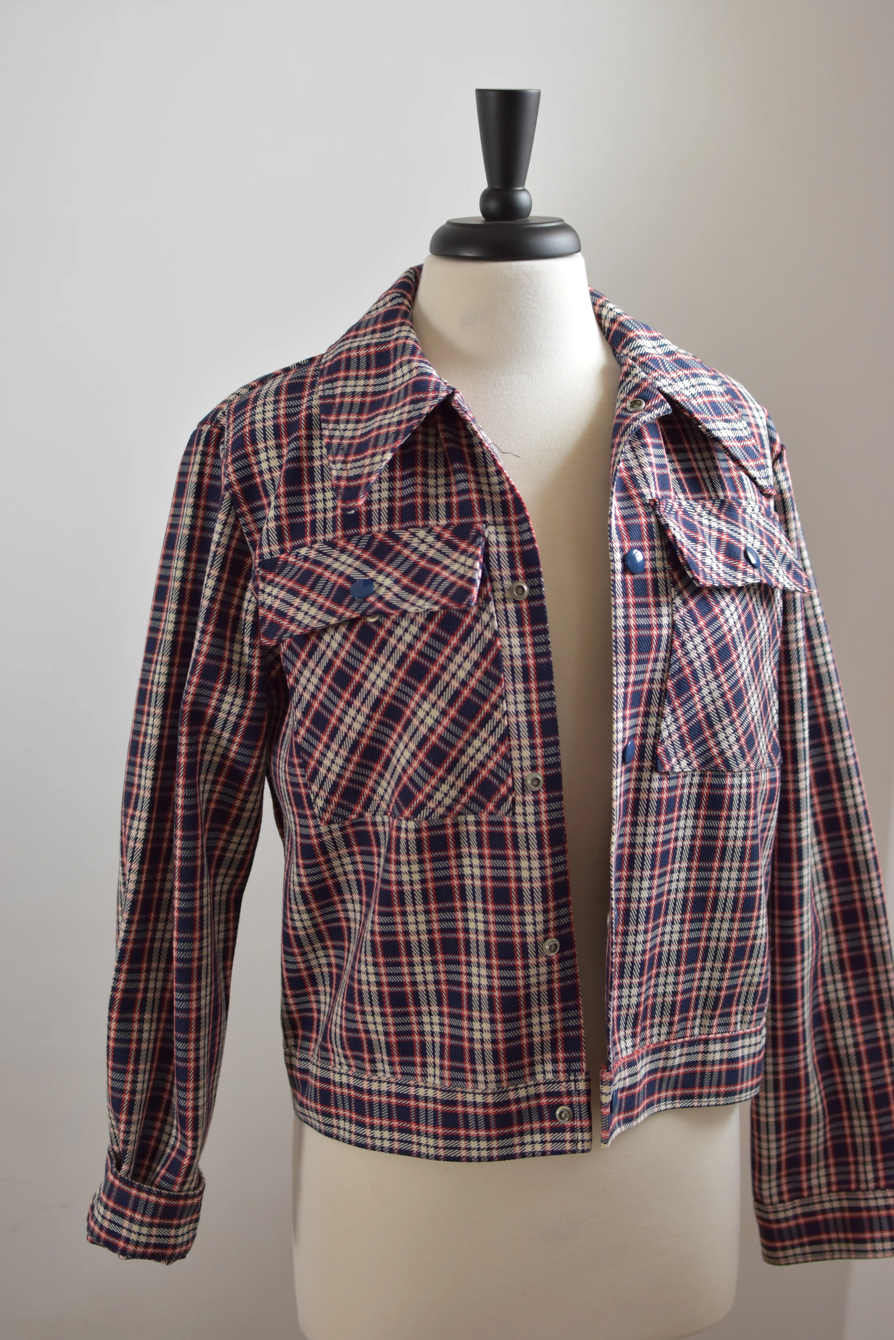 60s/70s 60s 70s Plaid Jacket Red White Blue - Image 3