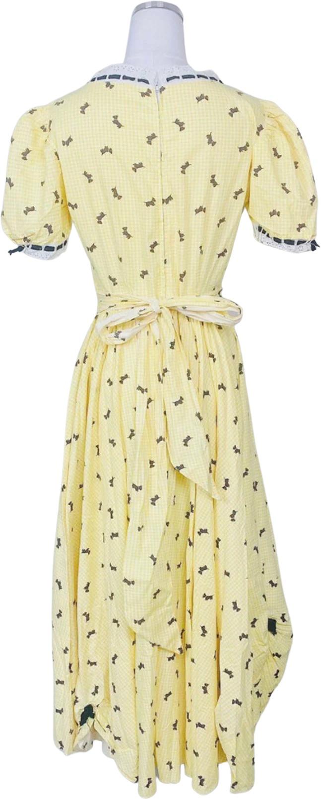 60s/70s 70s Cotton Puffed Sleeve Gingham Scotty Dog Dress - Image 2