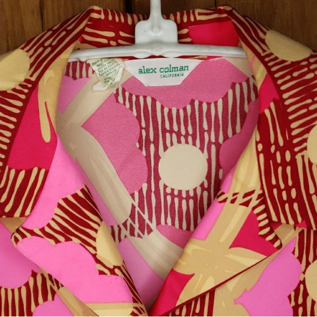 60s/70s Alex Coleman Bright Pink Tan Print Button Up Shirt By Alex Coleman - Image 3