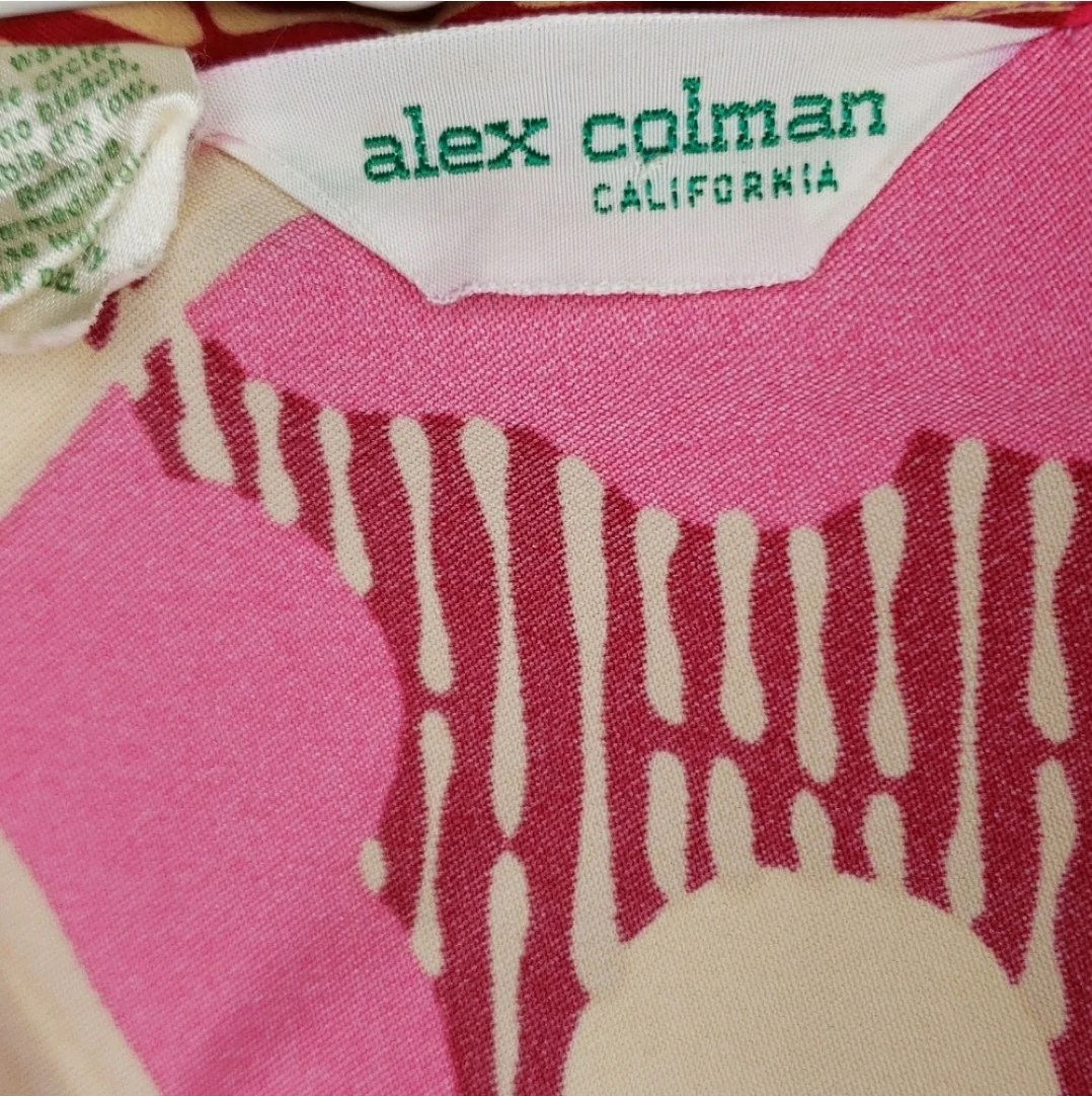 60s/70s Alex Coleman Bright Pink Tan Print Button Up Shirt By Alex Coleman - Image 4