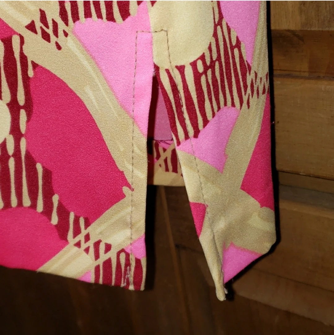 60s/70s Alex Coleman Bright Pink Tan Print Button Up Shirt By Alex Coleman - Image 8