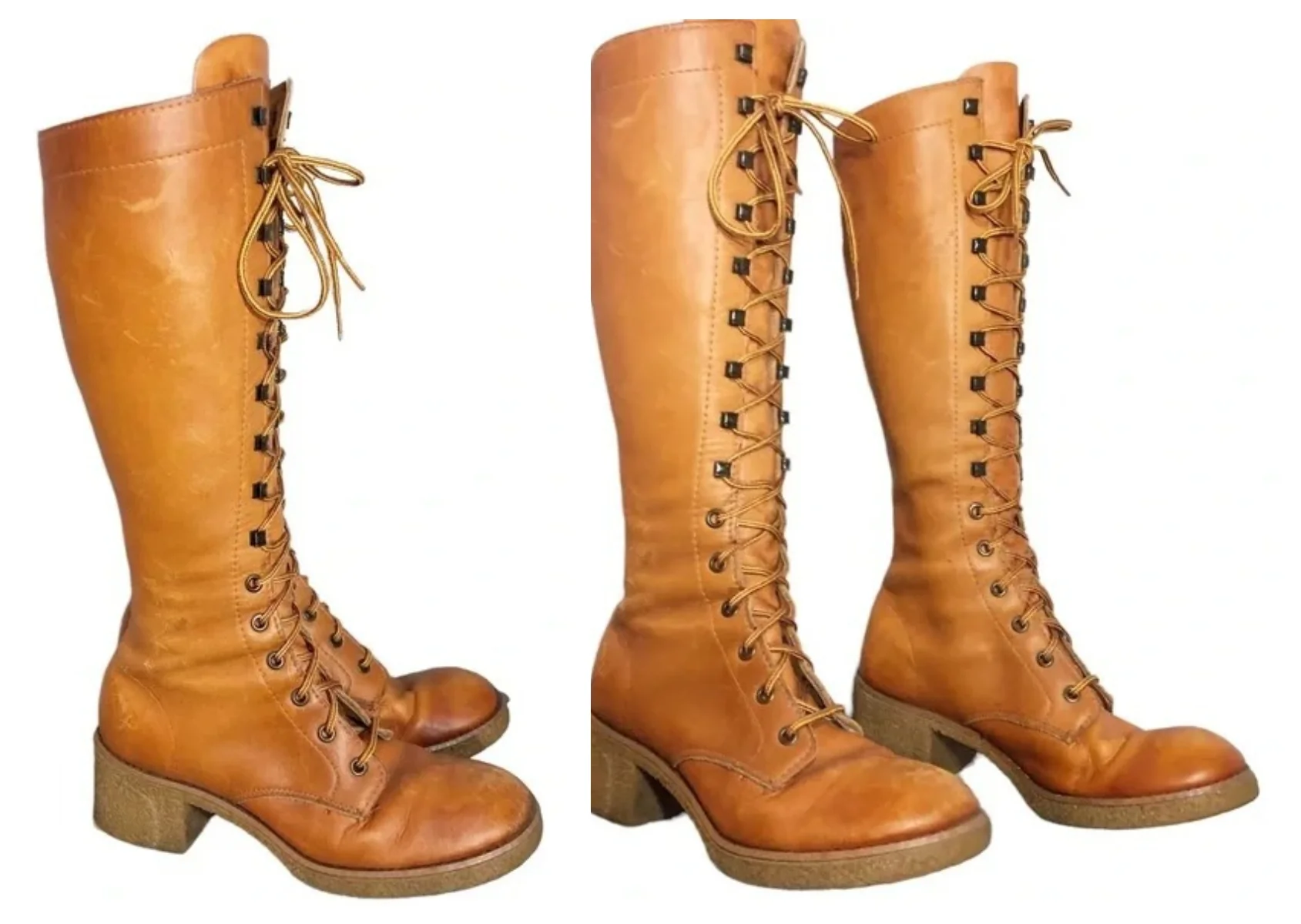60s/70s Amazing 70s Penny Lane Lace Up Campus Hippy Boots By Penny Lane Tall Leather Lace Up Gum Sole Boots - Image 3