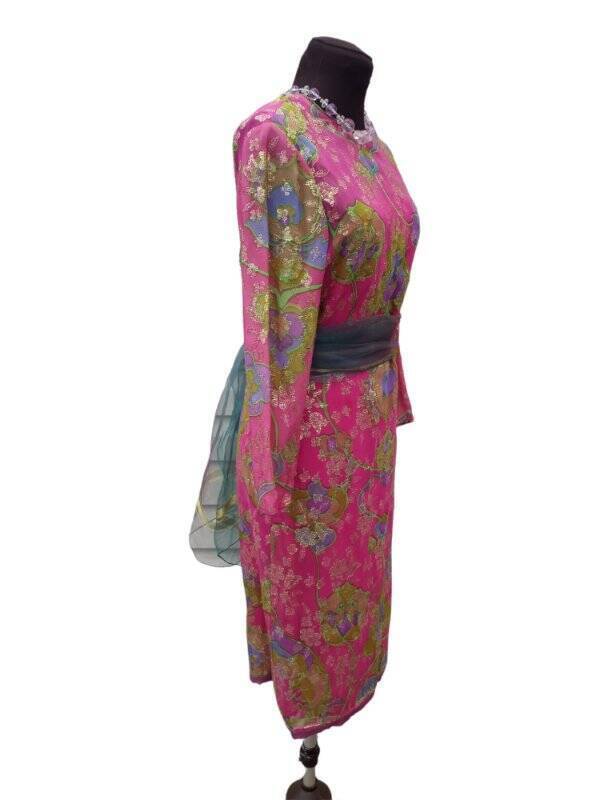 60s/70s Amazing Pink Gold Metallic Shift Dress Designer By Claire Pearone - Image 4
