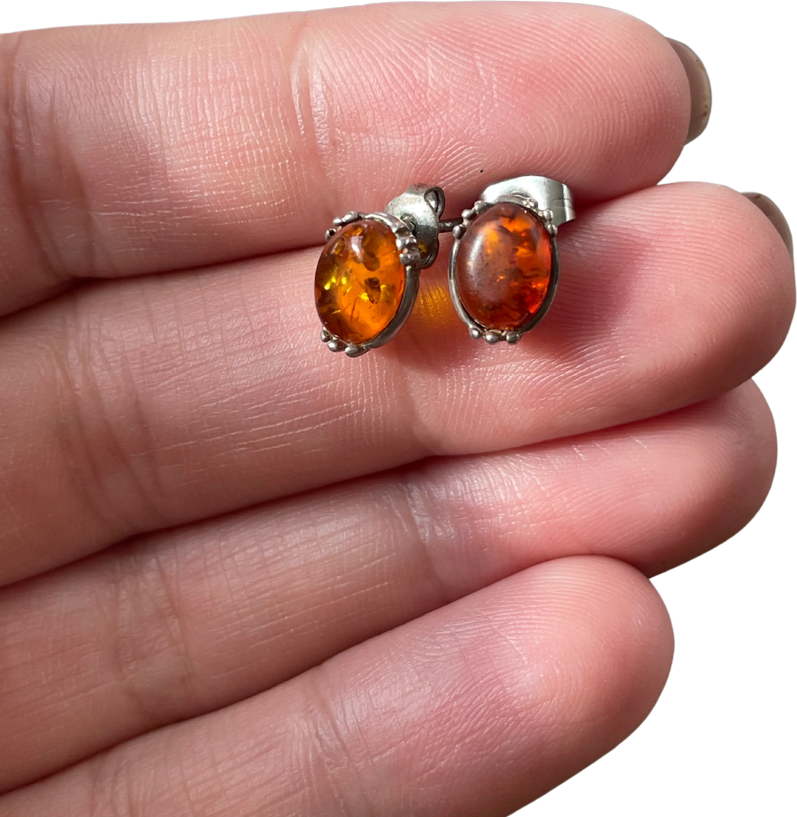 60s/70s Amber And Sterling Stud Earrings - Image 2