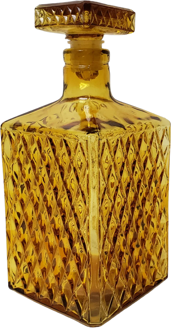 60s/70s Amber Glass Diamond Point Square Liquor Decanter - Image 2