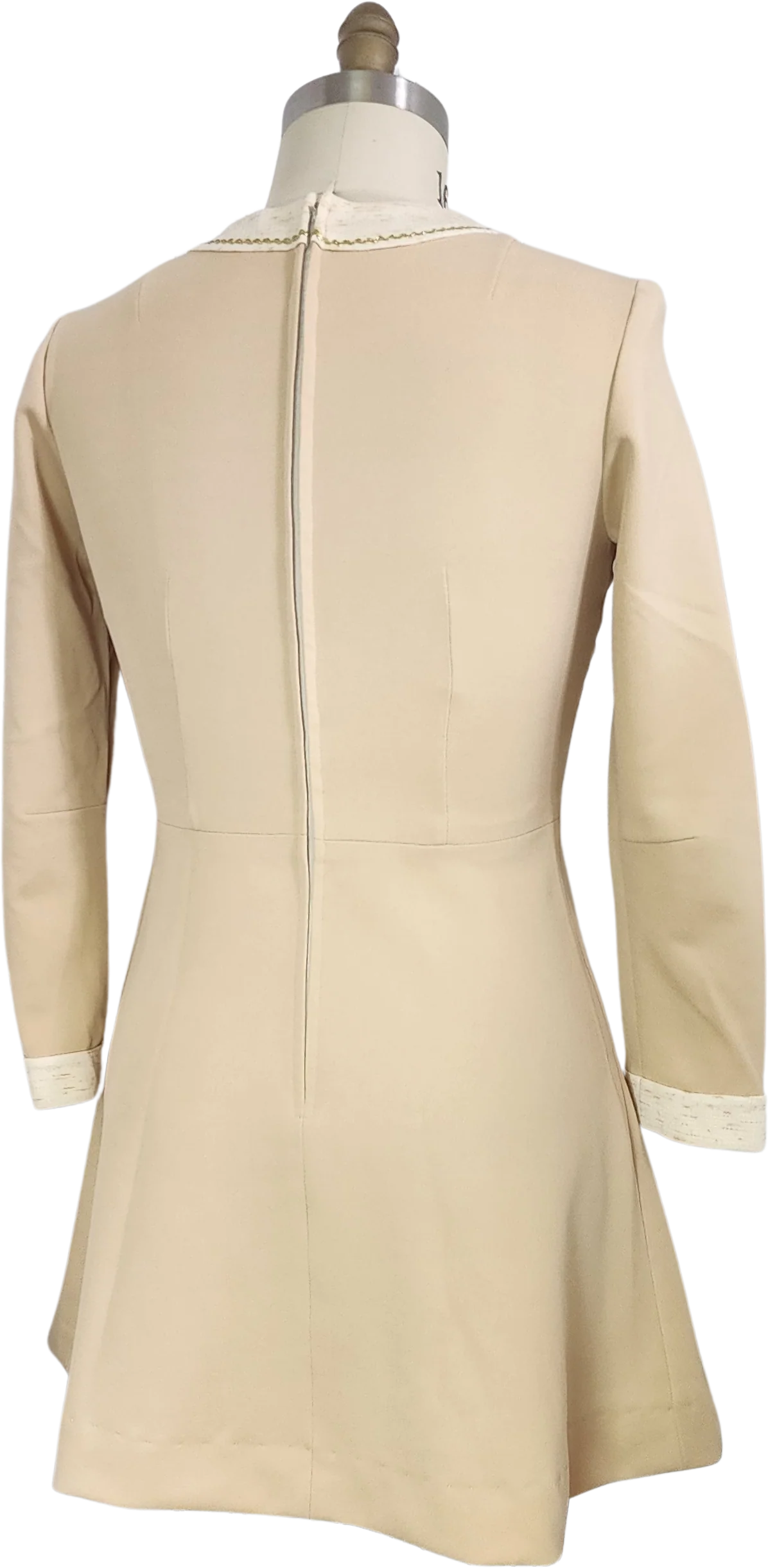 60s/70s Beige Fit Flare Mini Long Sleeves Dress - Image 2
