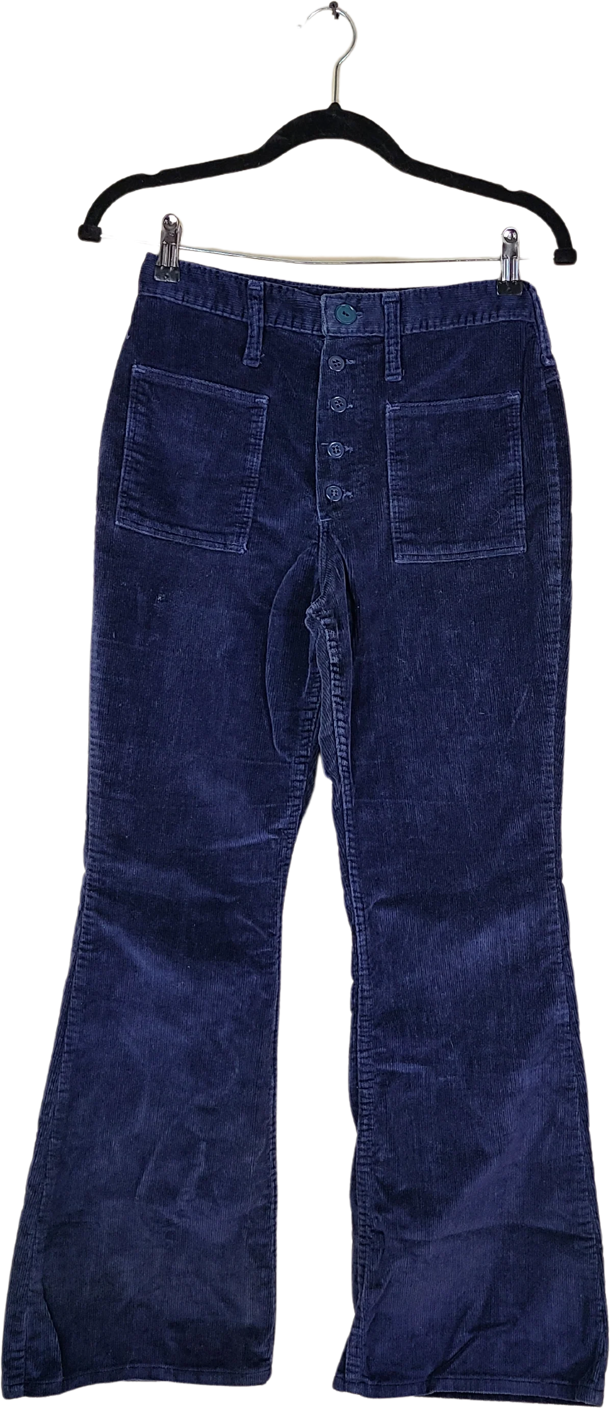 60s/70s Bell Bottom Flared Cords Navy 28x30 Button Fly By Wrangler