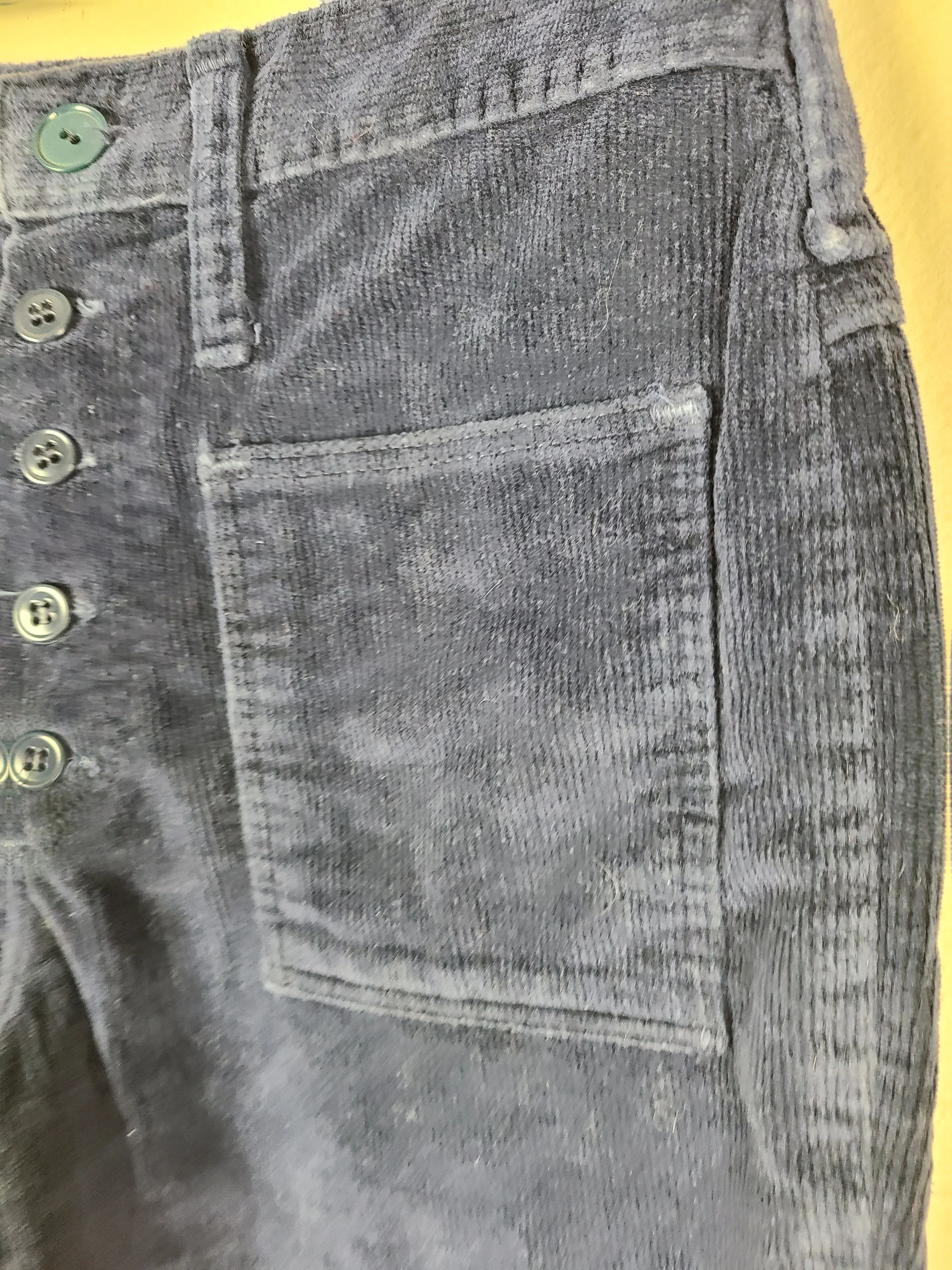 60s/70s Bell Bottom Flared Cords Navy 28x30 Button Fly By Wrangler - Image 10