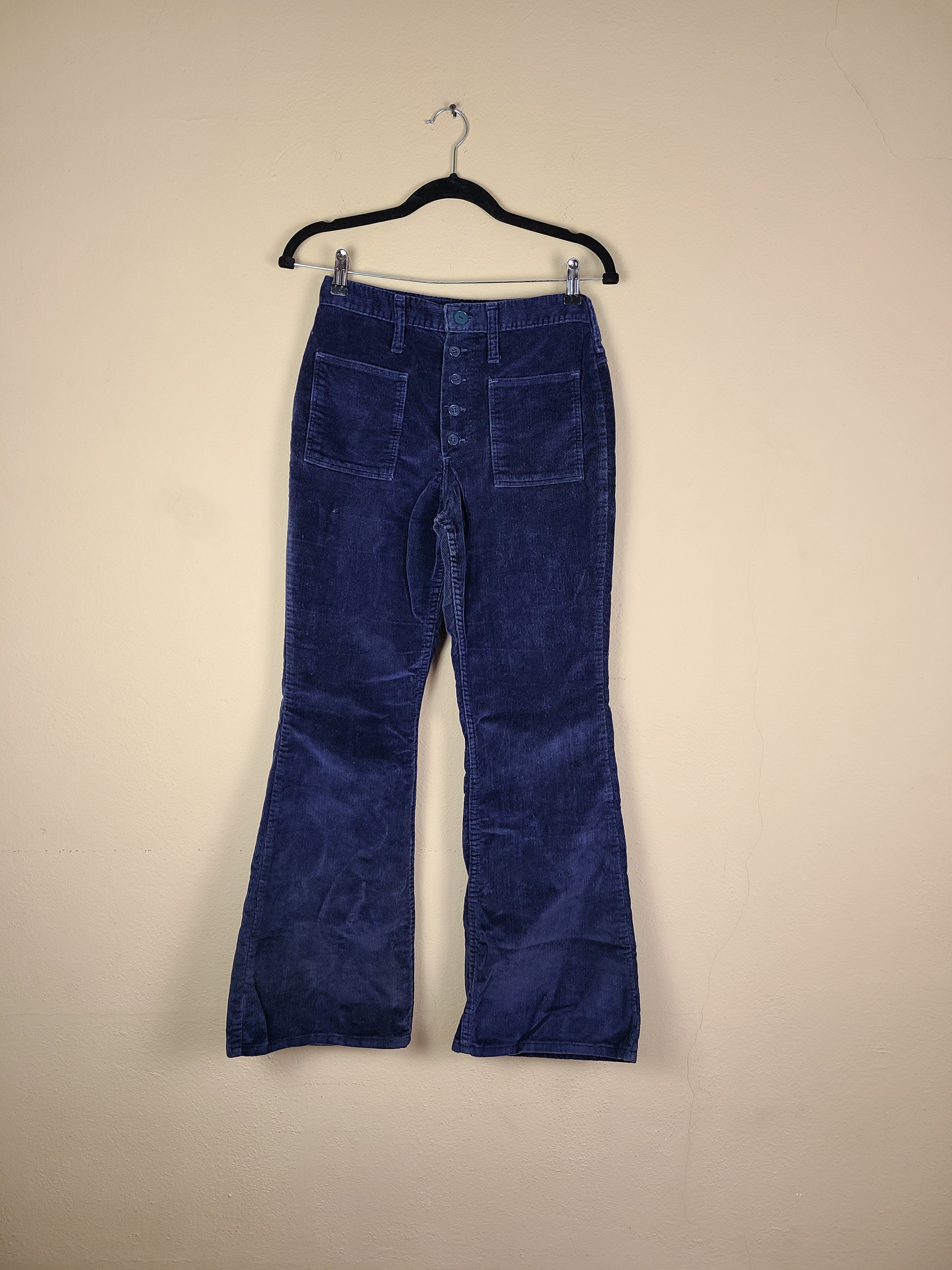 60s/70s Bell Bottom Flared Cords Navy 28x30 Button Fly By Wrangler - Image 3