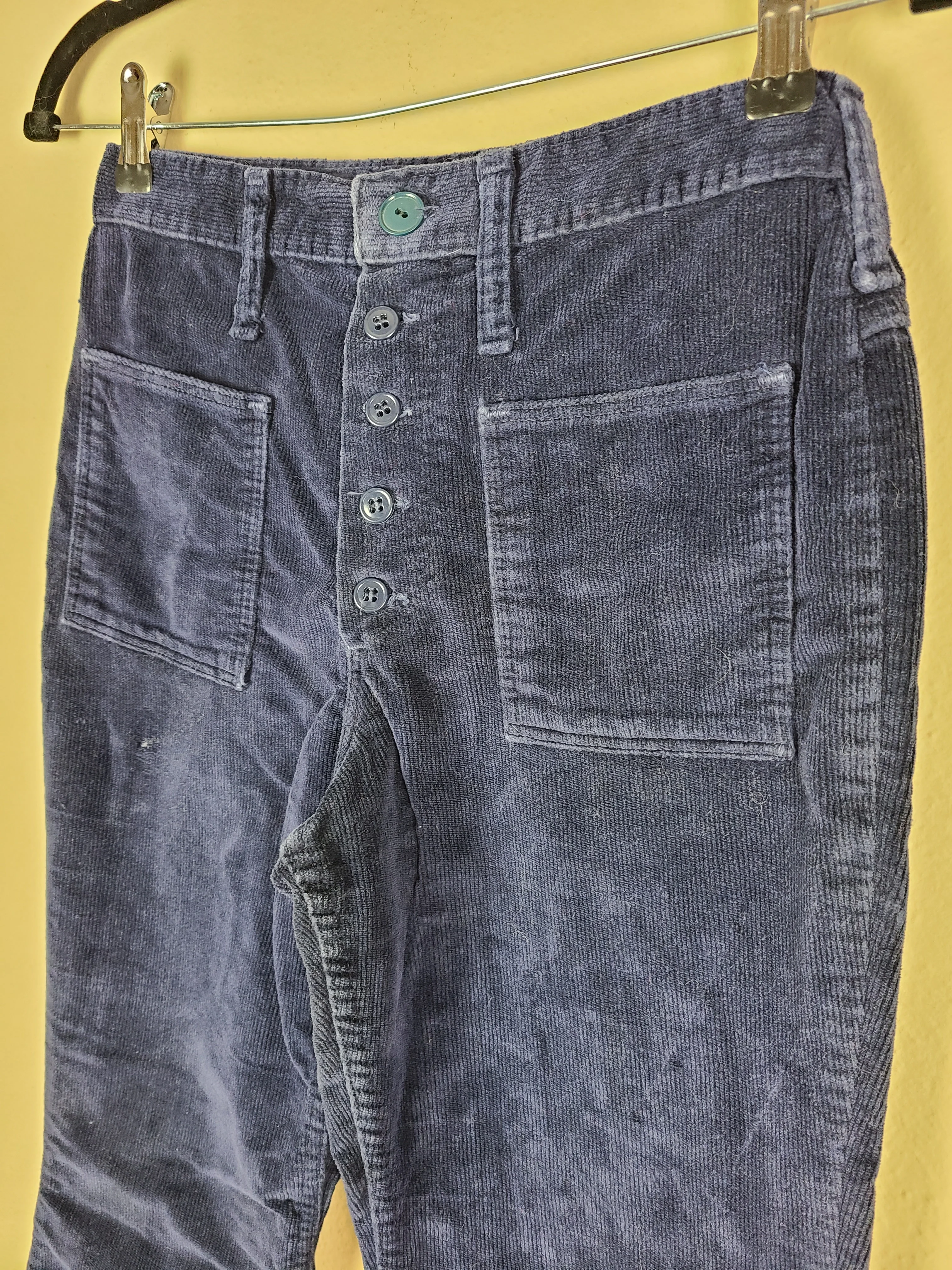 60s/70s Bell Bottom Flared Cords Navy 28x30 Button Fly By Wrangler - Image 9