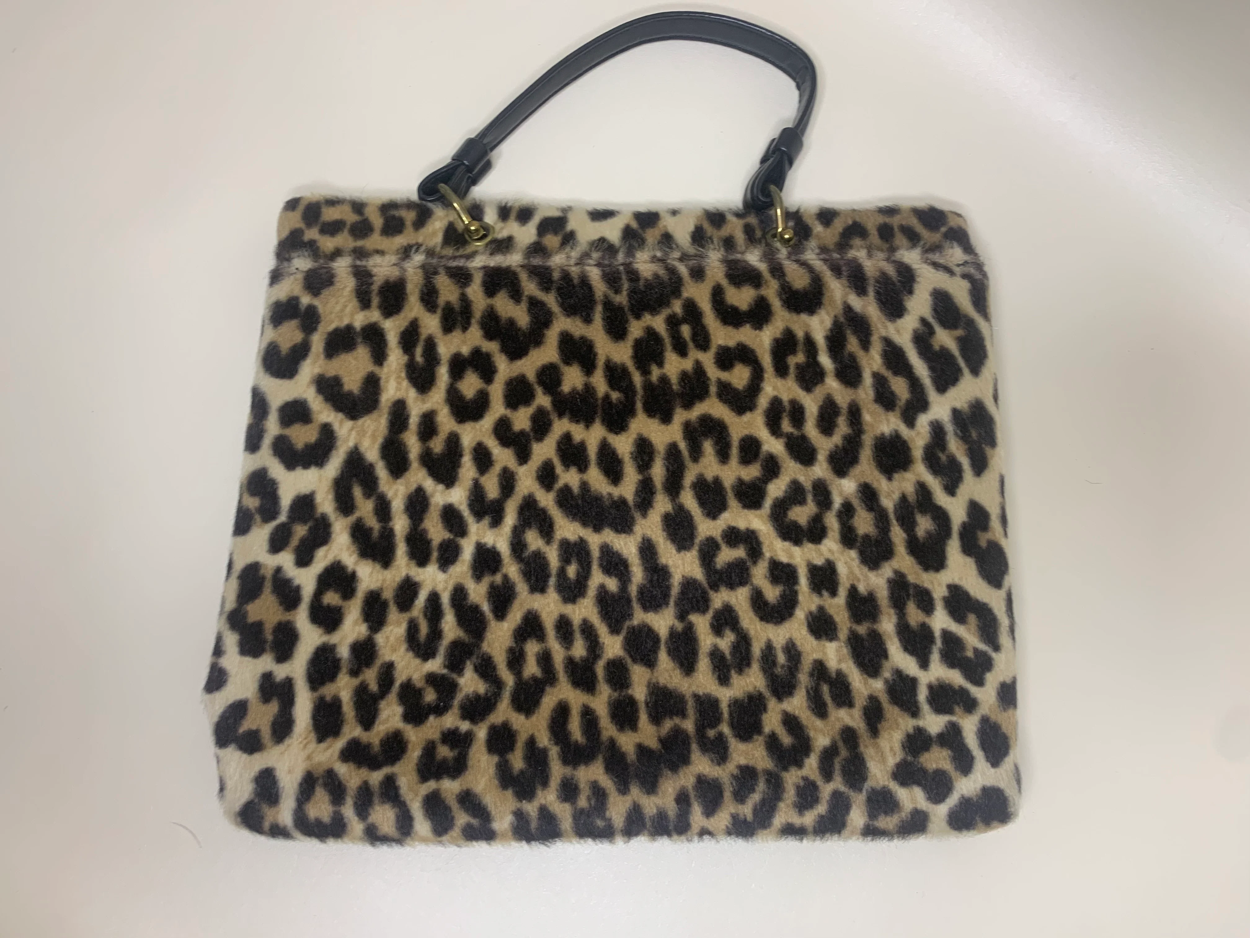 60s/70s Black And Tan Faux Leopard Top Handle Handbag - Image 5