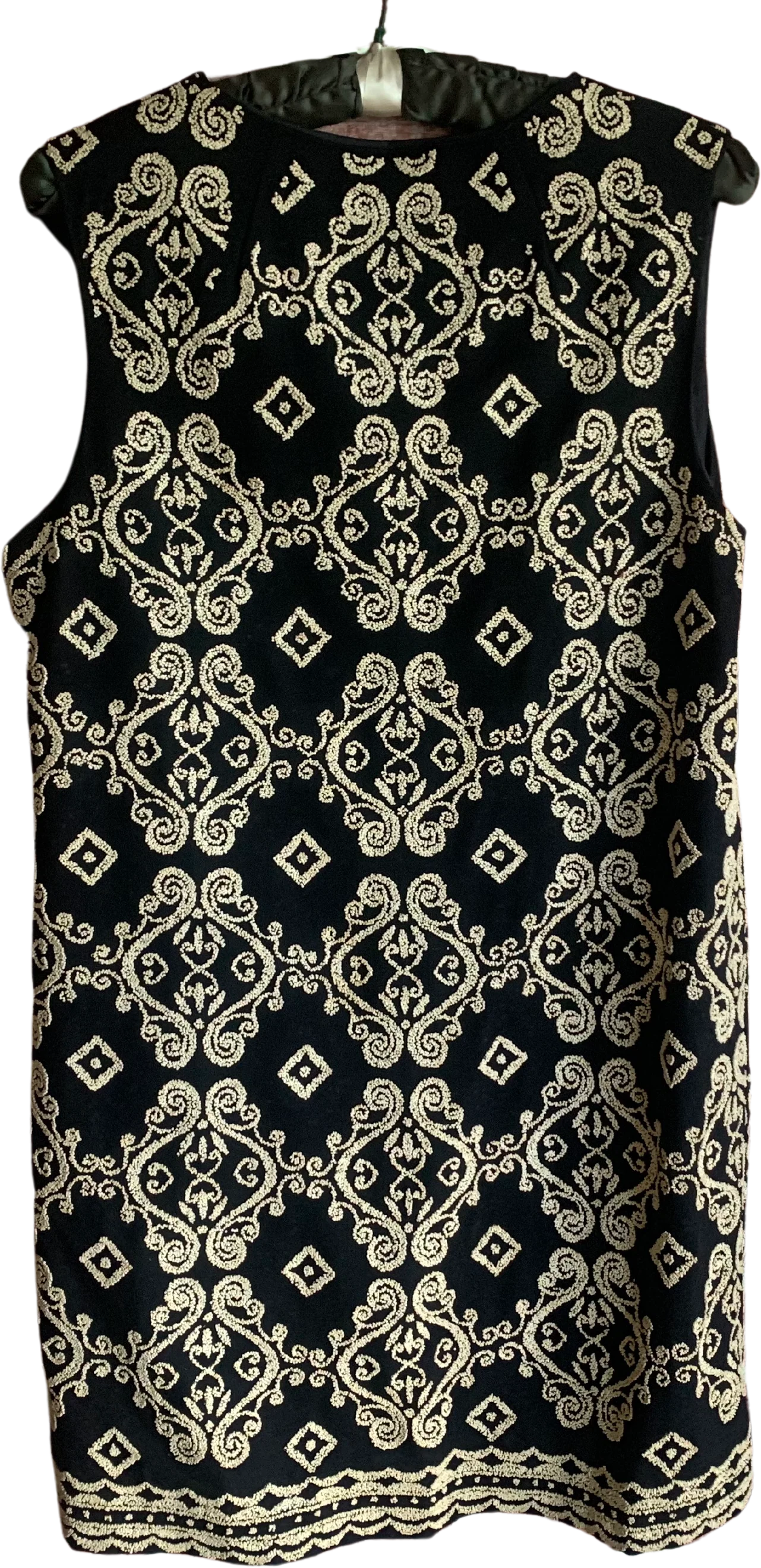 60s/70s Black Beige Gravel Art Tunic Vest Frog Closures - Image 2