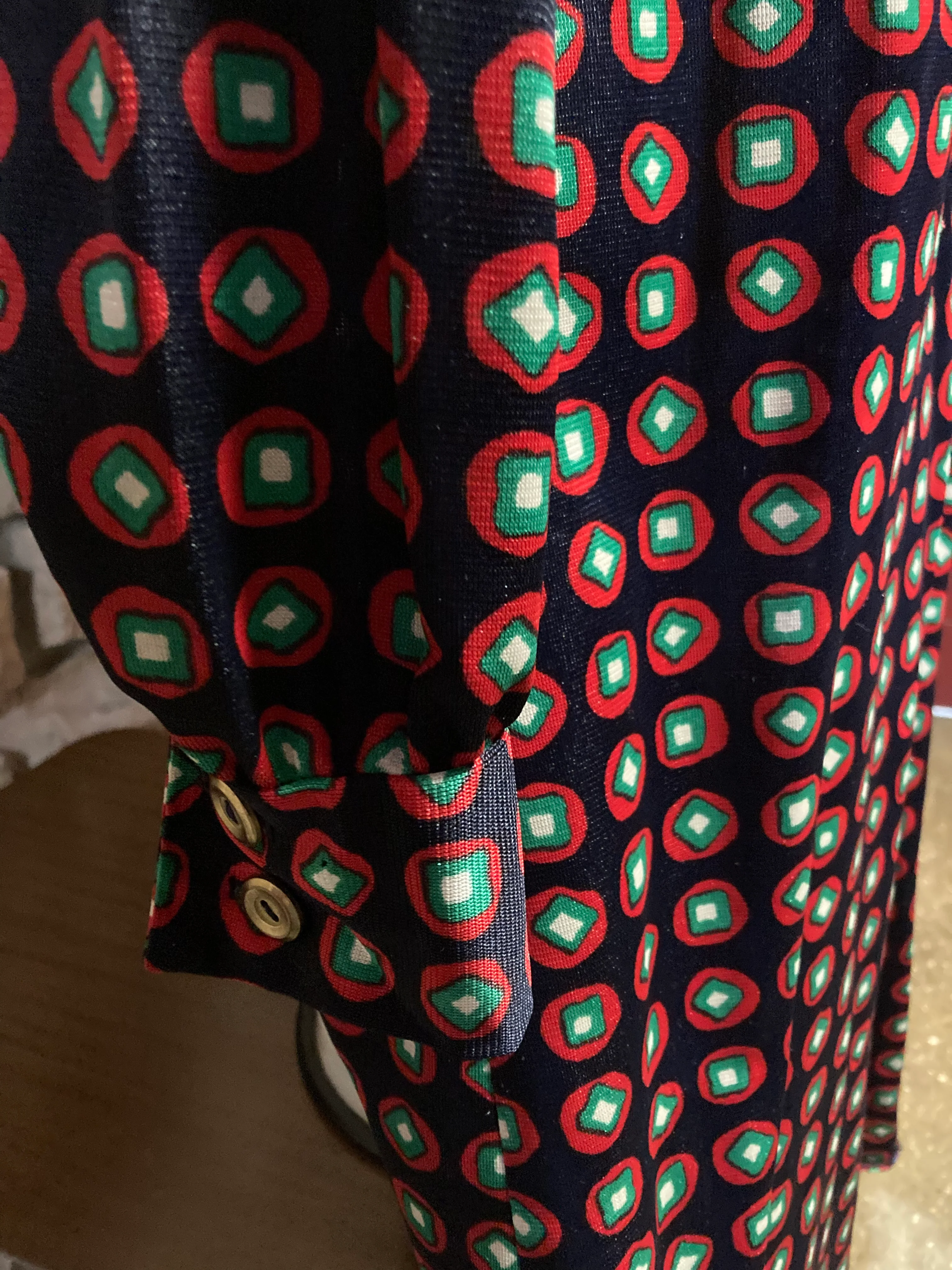 60s/70s Black Red Green Cube Pattern Mod Dress With Collar By Nancy Valentine - Image 4