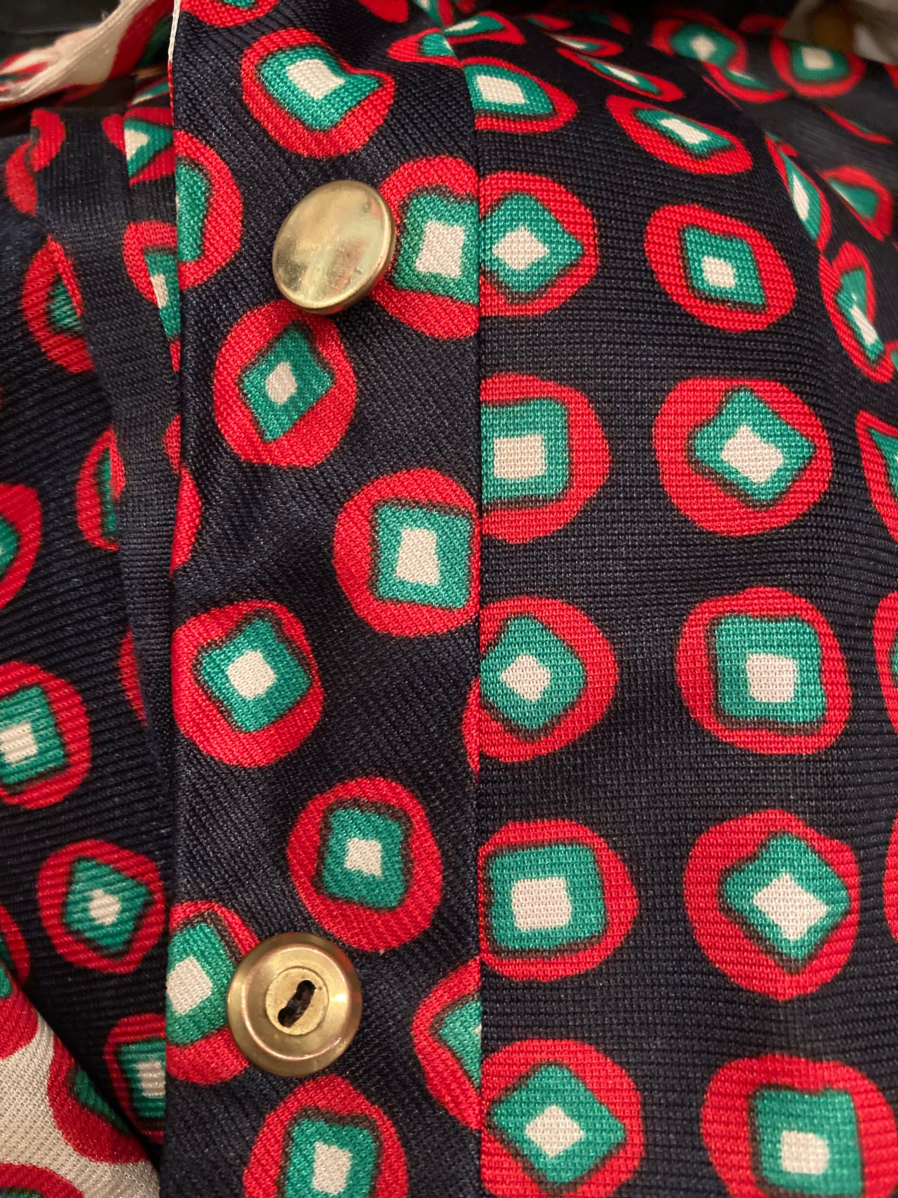 60s/70s Black Red Green Cube Pattern Mod Dress With Collar By Nancy Valentine - Image 7