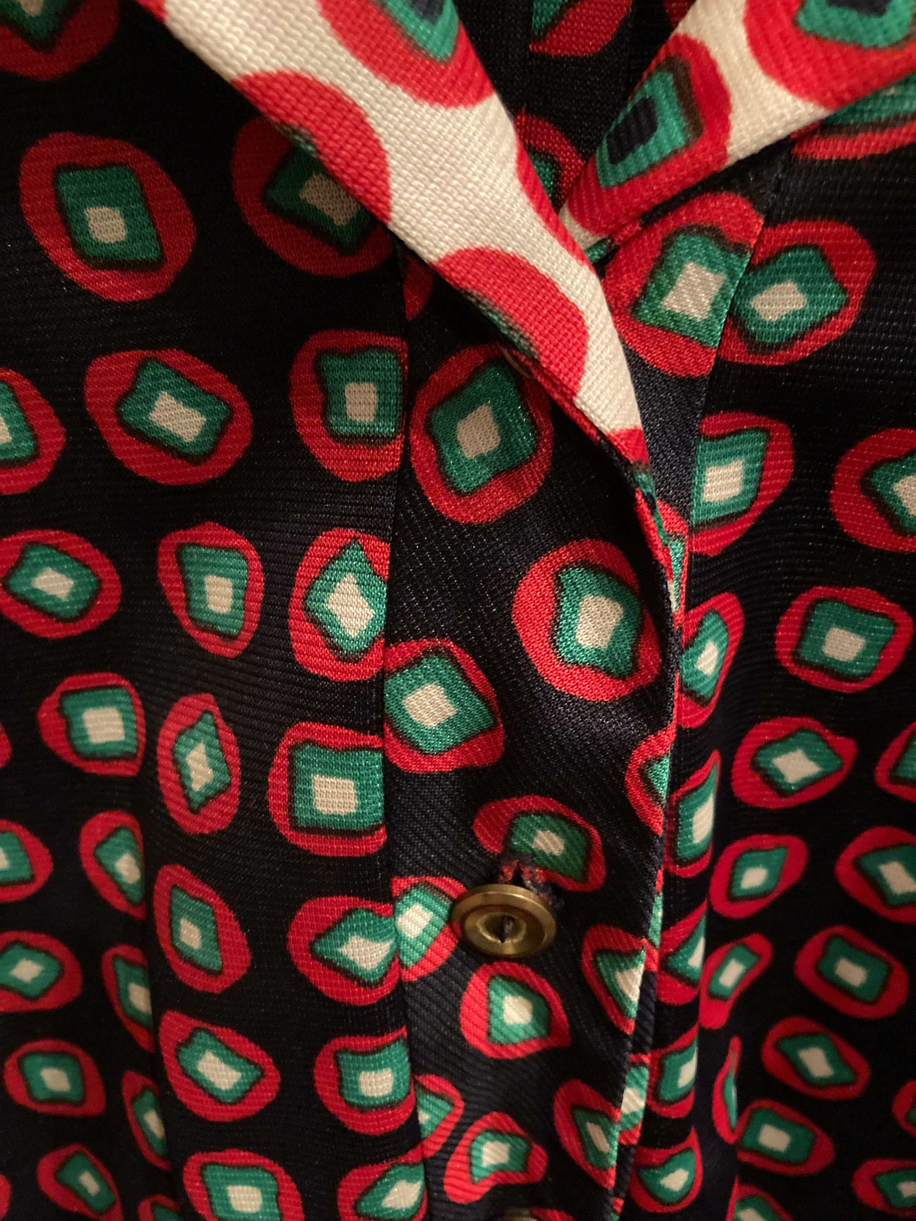 60s/70s Black Red Green Cube Pattern Mod Dress With Collar By Nancy Valentine - Image 8