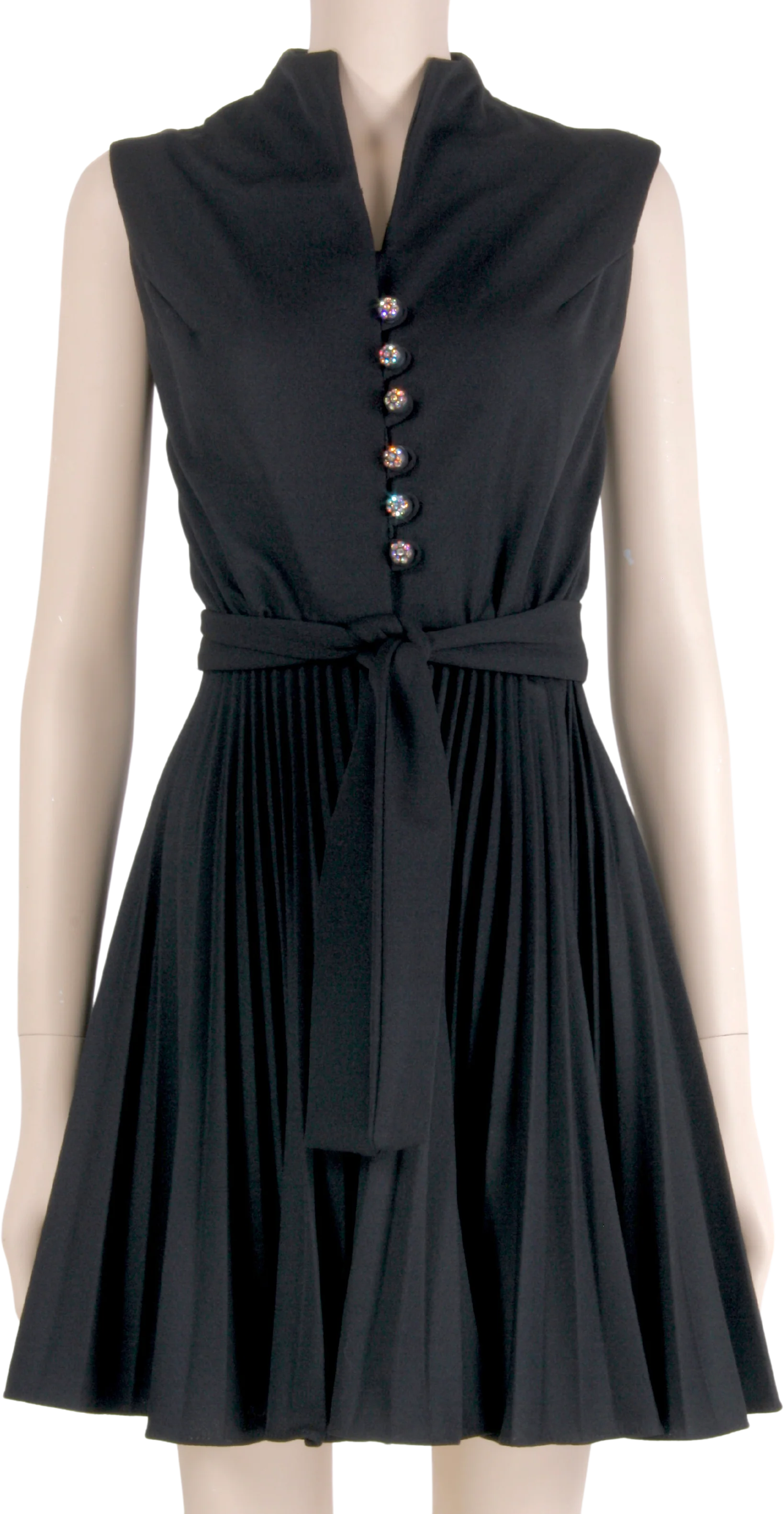 60s/70s Black Rhinestone Buttons Mod Mcm Mini Dress By Mary Dobbs