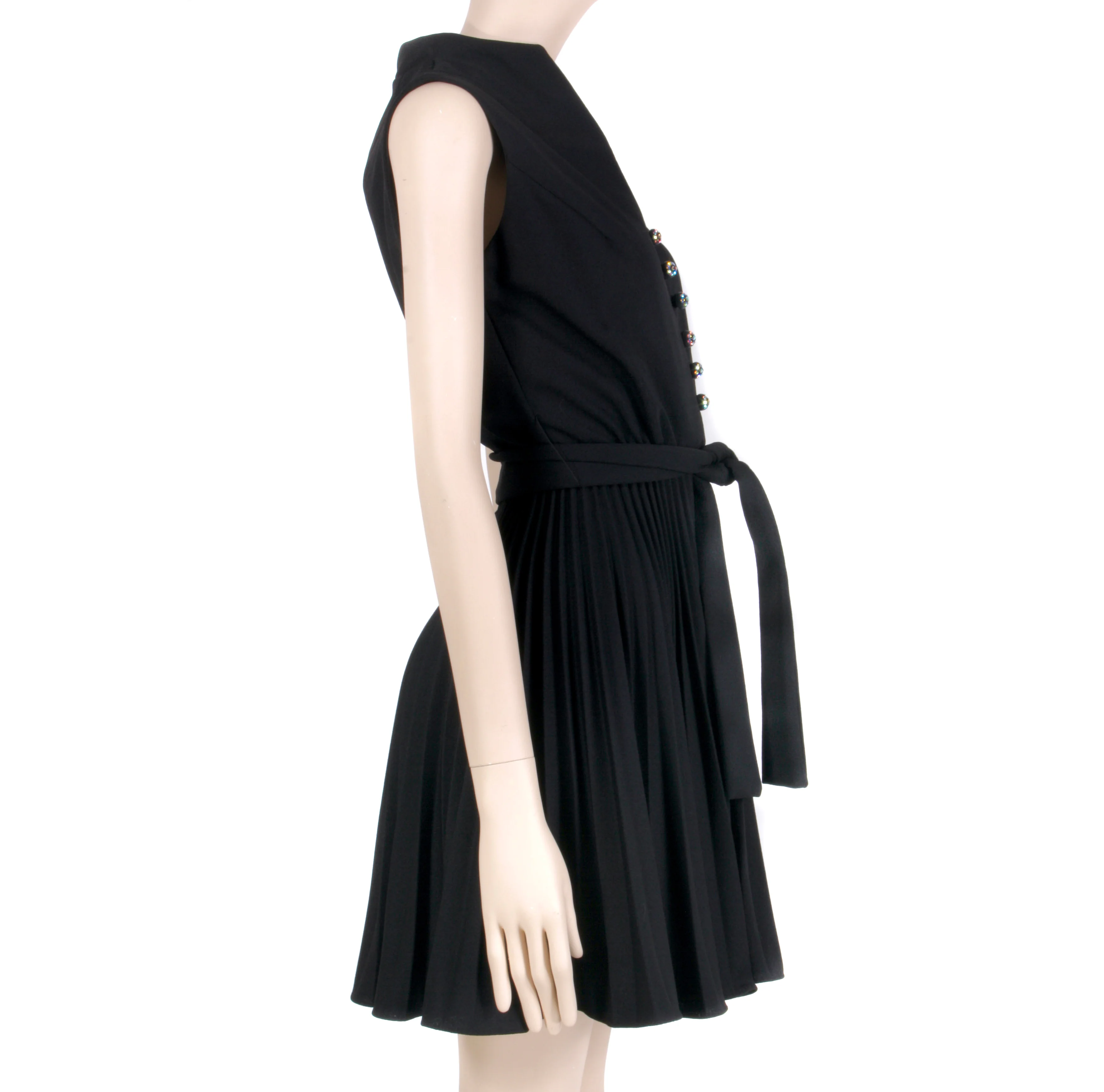 60s/70s Black Rhinestone Buttons Mod Mcm Mini Dress By Mary Dobbs - Image 5
