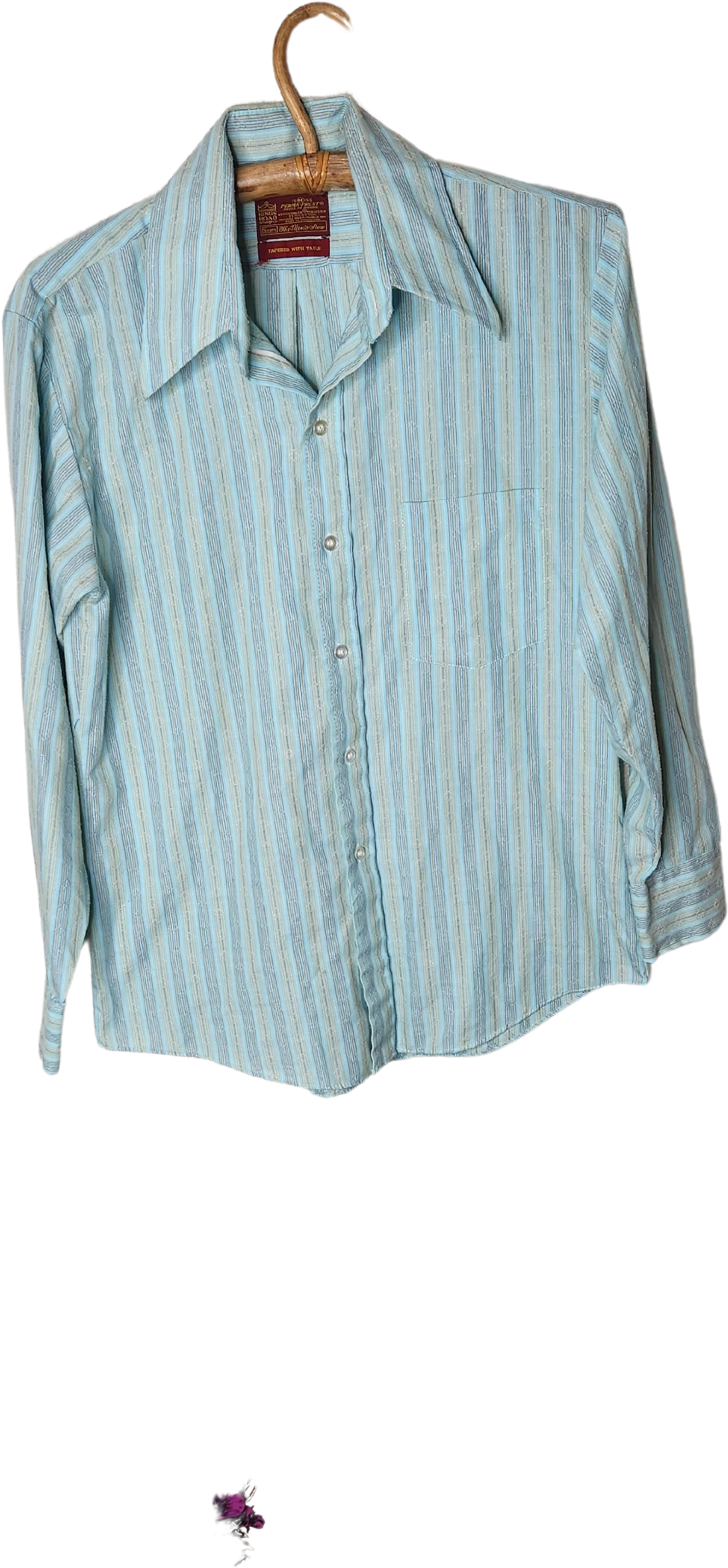 60s/70s Blue And Beige Striped Long Sleeve Button Up Shirt By Sears Kings Road Shop