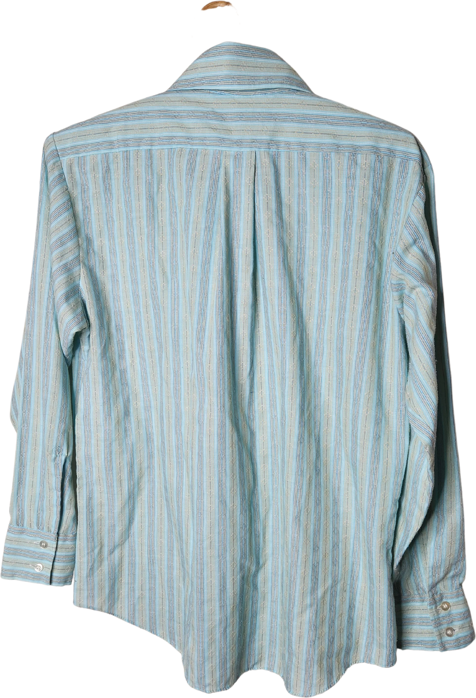 60s/70s Blue And Beige Striped Long Sleeve Button Up Shirt By Sears Kings Road Shop - Image 2