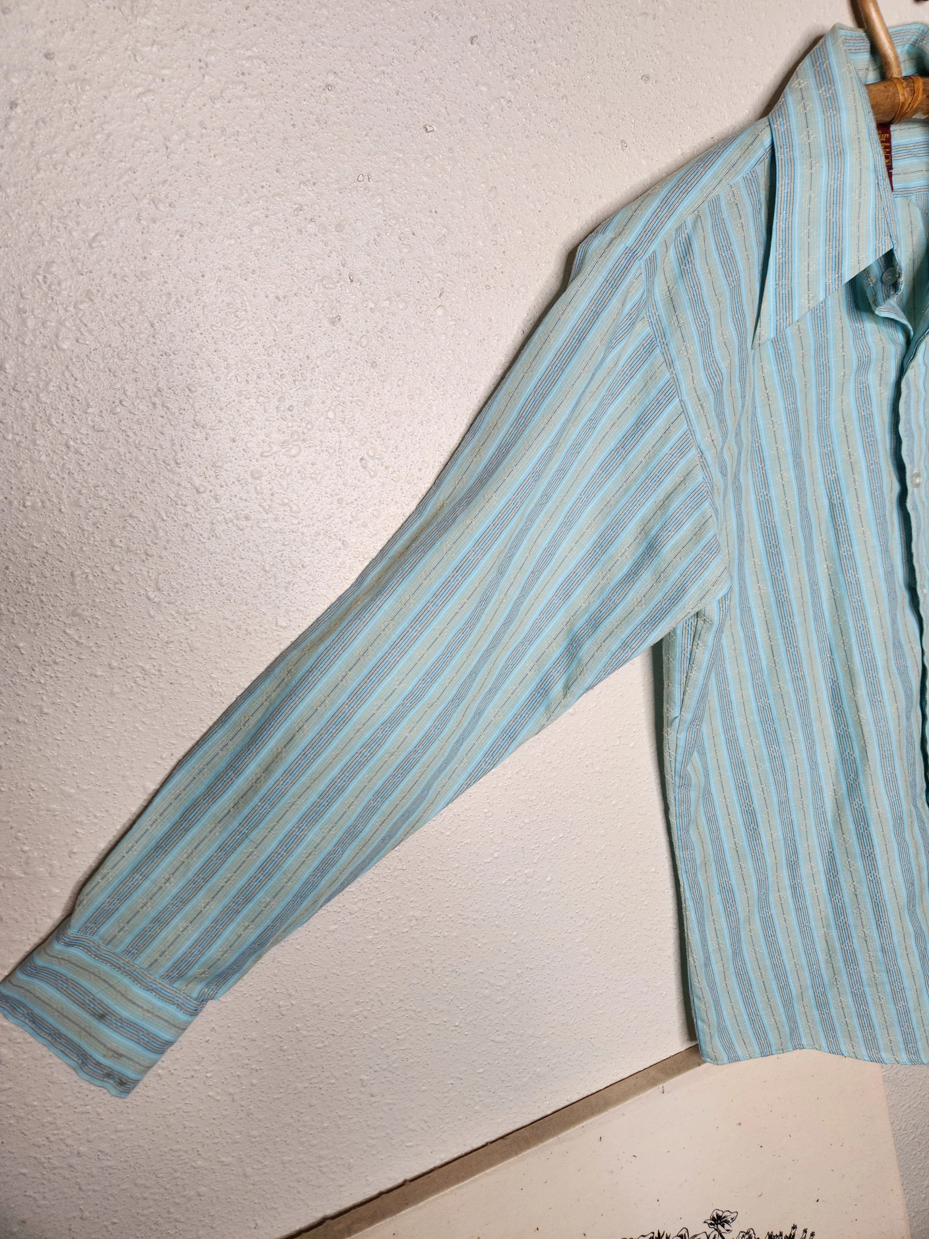 60s/70s Blue And Beige Striped Long Sleeve Button Up Shirt By Sears Kings Road Shop - Image 3