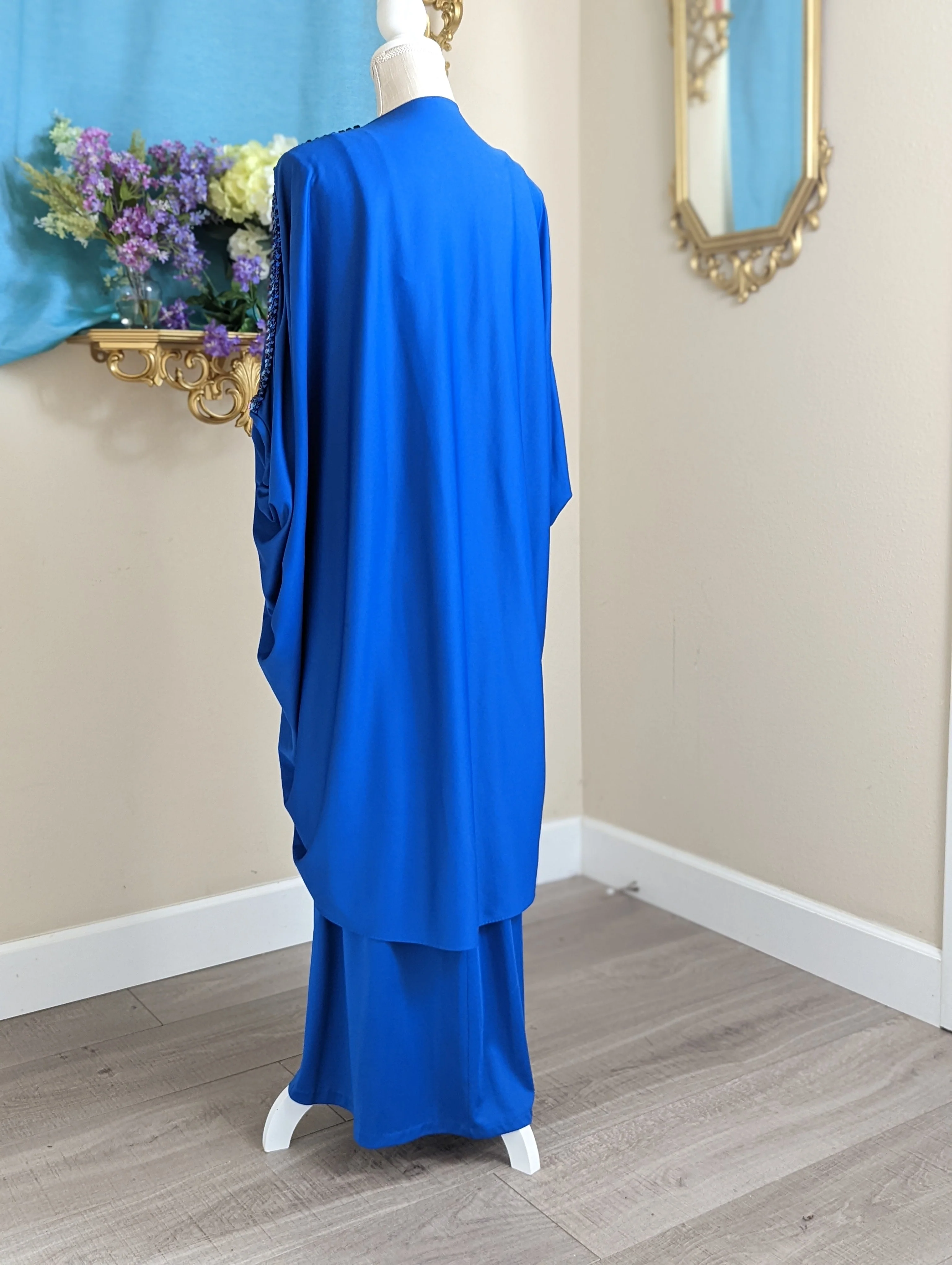 60s/70s Blue Cocoon Dress and Coverlet with Sequins - Image 2